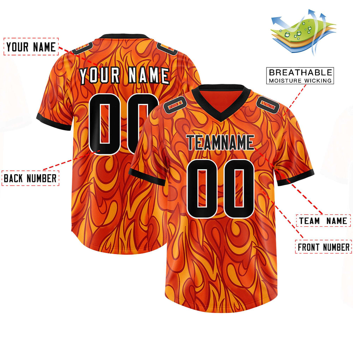 Custom Orange Personalized Printed Graffiti Pattern Design Authentic American Football Jersey