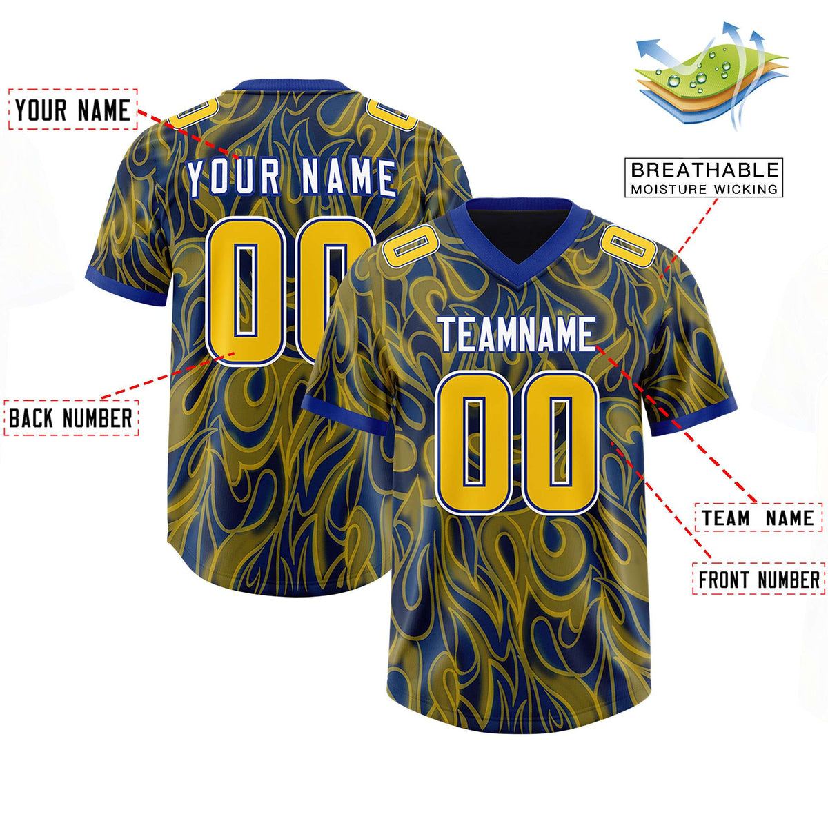 Custom Royal Personalized Printed Graffiti Pattern Design Authentic American Football Jersey