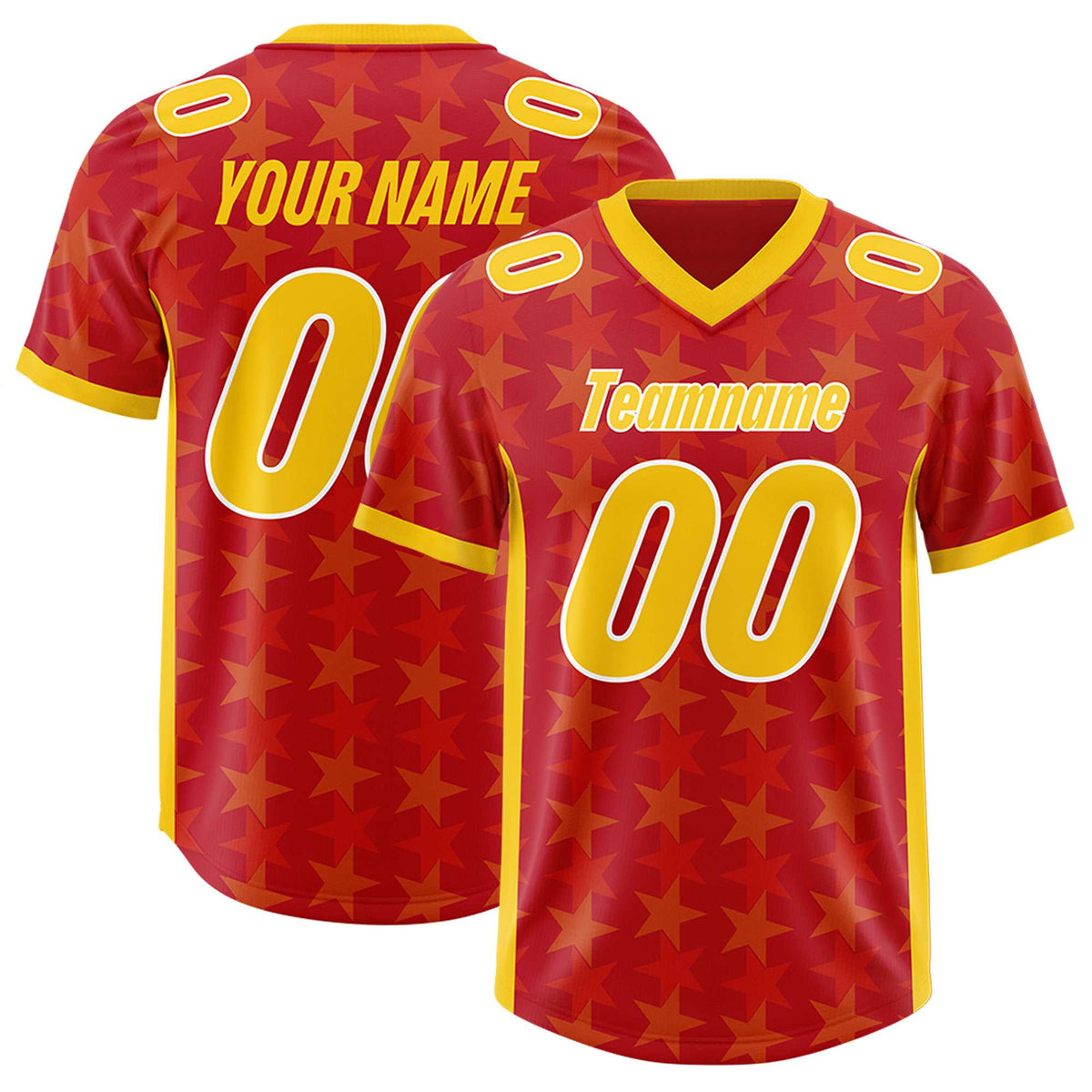Custom Red Yellow Personalized All Star Graffiti Pattern Authentic American Football Jersey