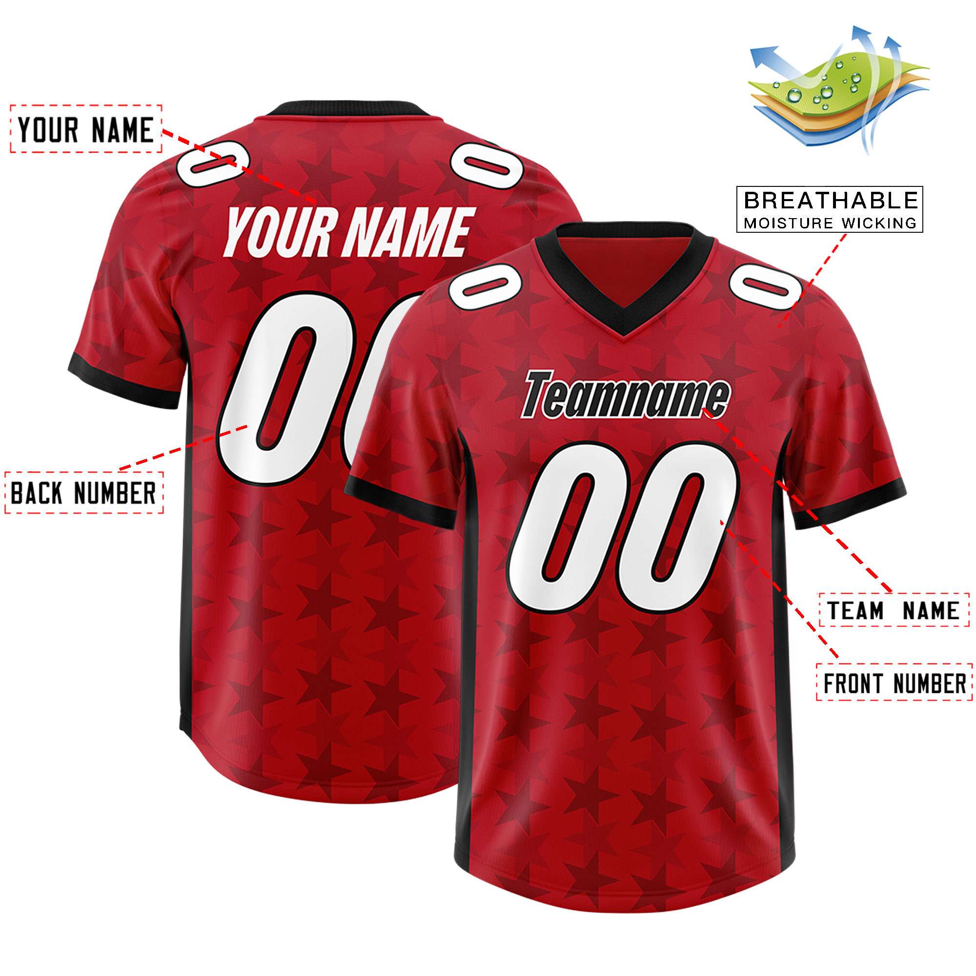 Custom Red Black Personalized All Star Graffiti Pattern Authentic American Football Jersey