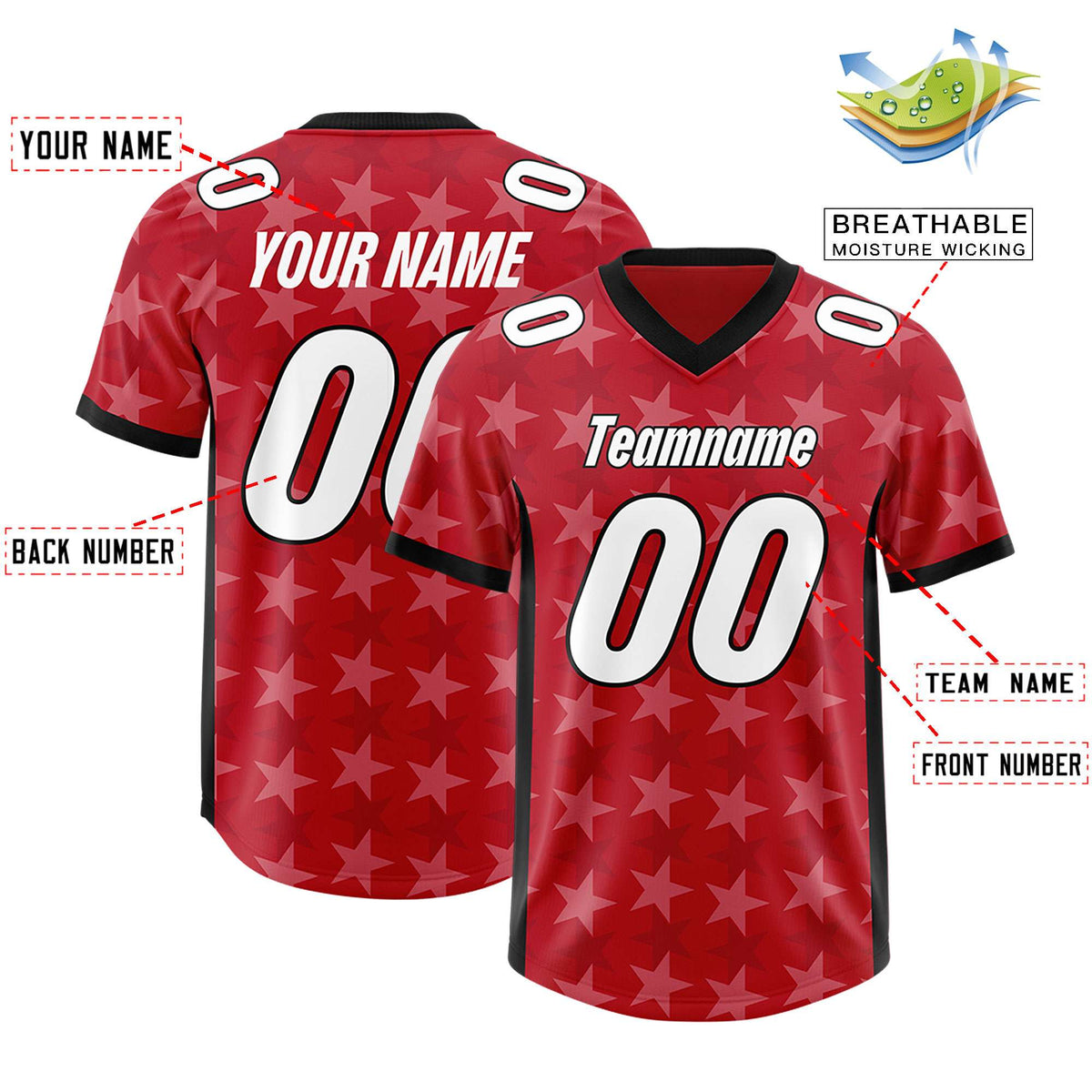 Custom Red Black Personalized All Star Graffiti Pattern Authentic American Football Jersey