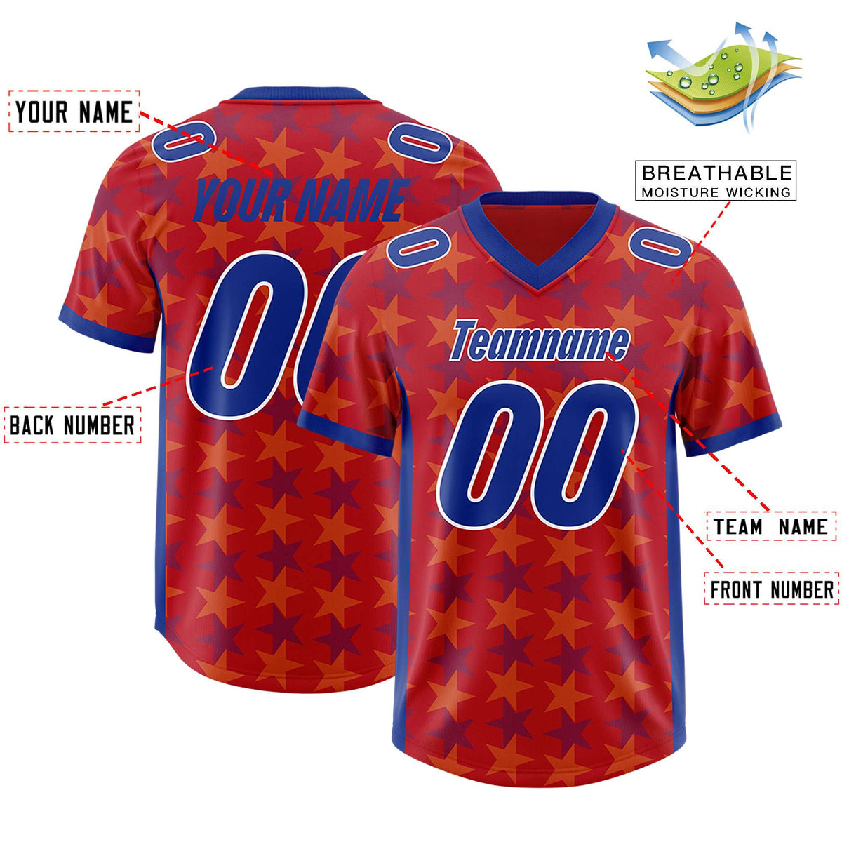 Custom Red Royal Personalized All Star Graffiti Pattern Authentic American Football Jersey