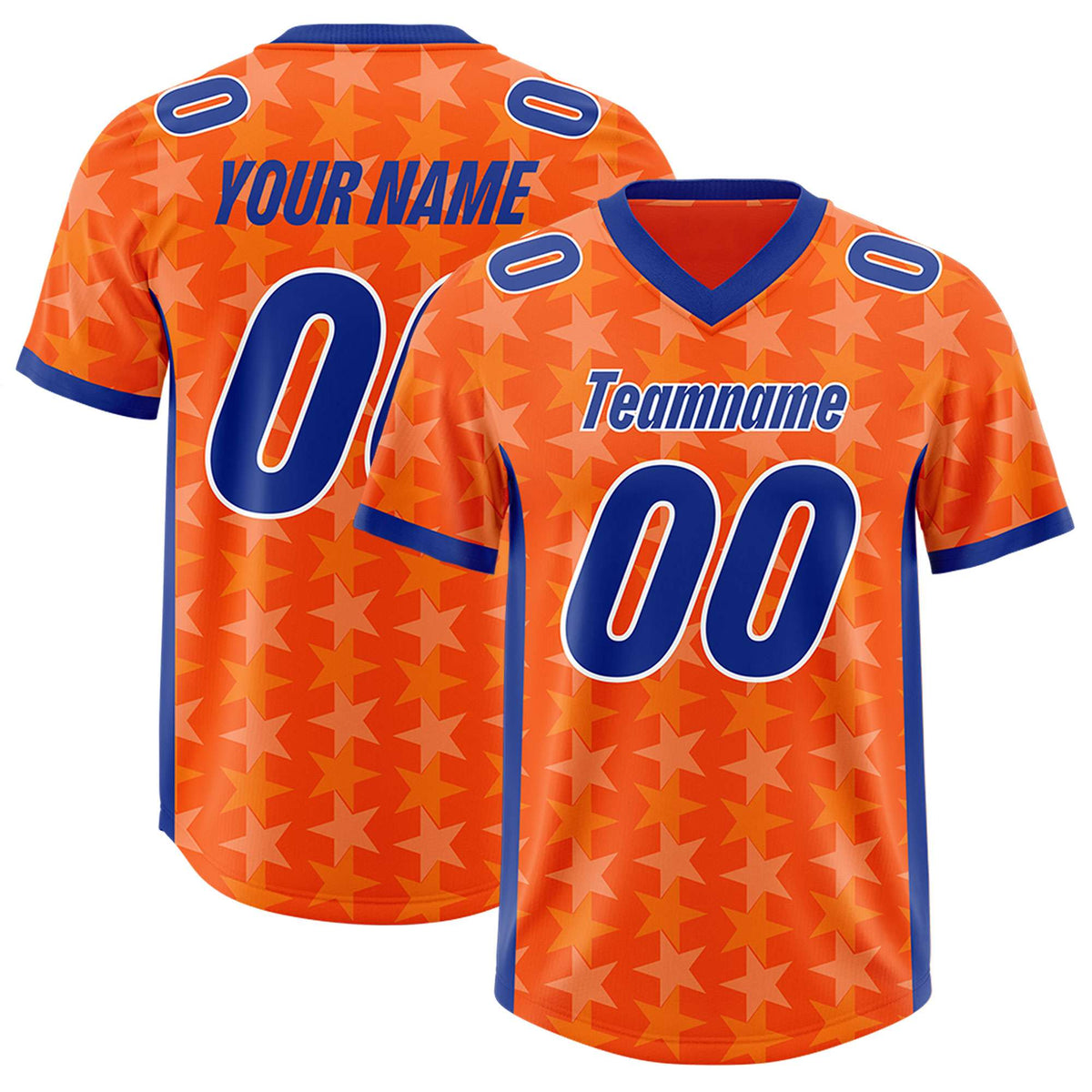 Custom Orange Royal Personalized All Star Graffiti Pattern Authentic American Football Jersey