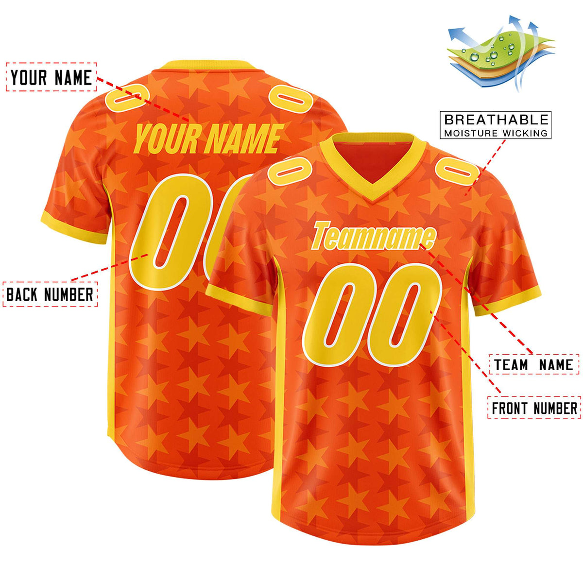 Custom Orange Gold Personalized All Star Graffiti Pattern Authentic American Football Jersey