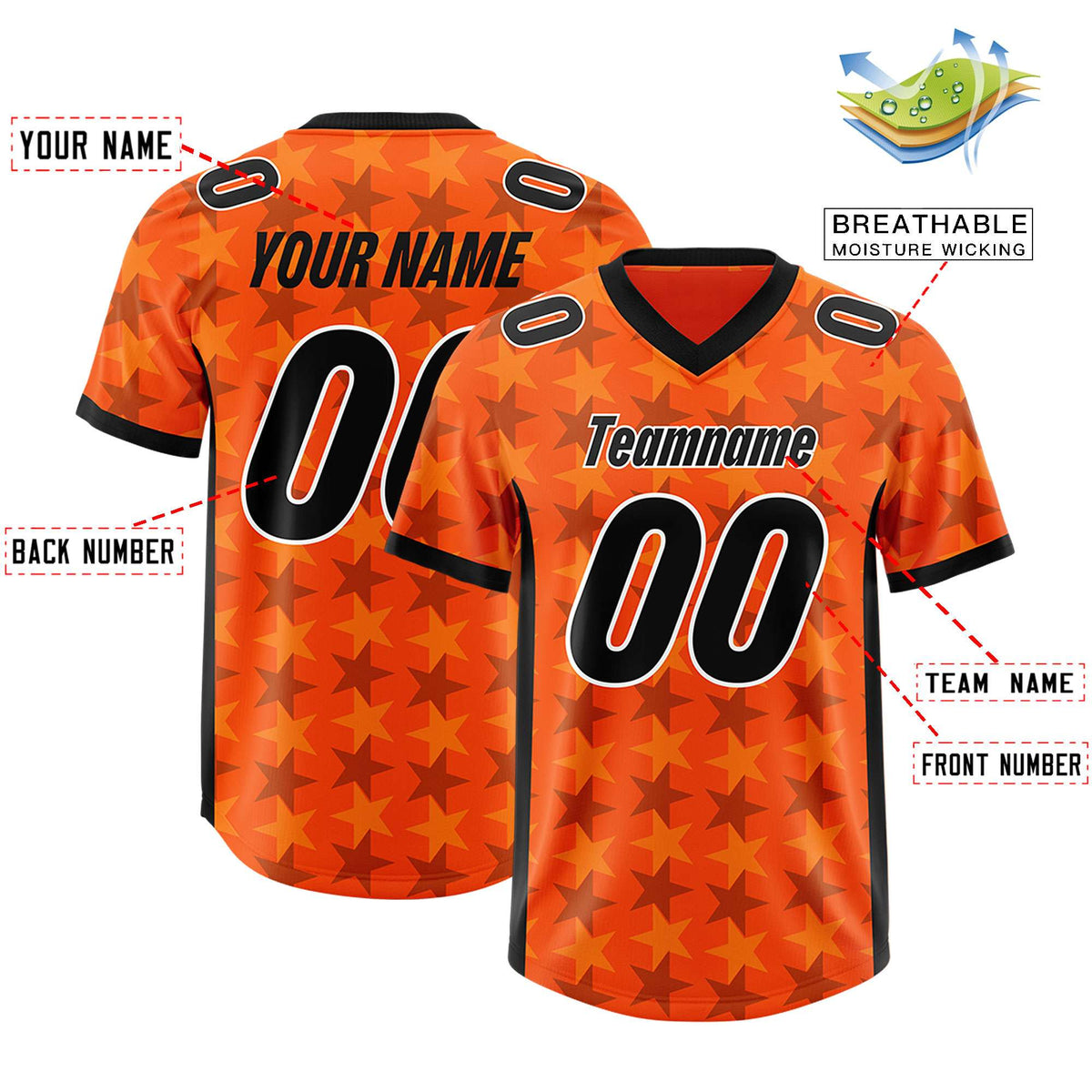 Custom Orange Black Personalized All Star Graffiti Pattern Authentic American Football Jersey