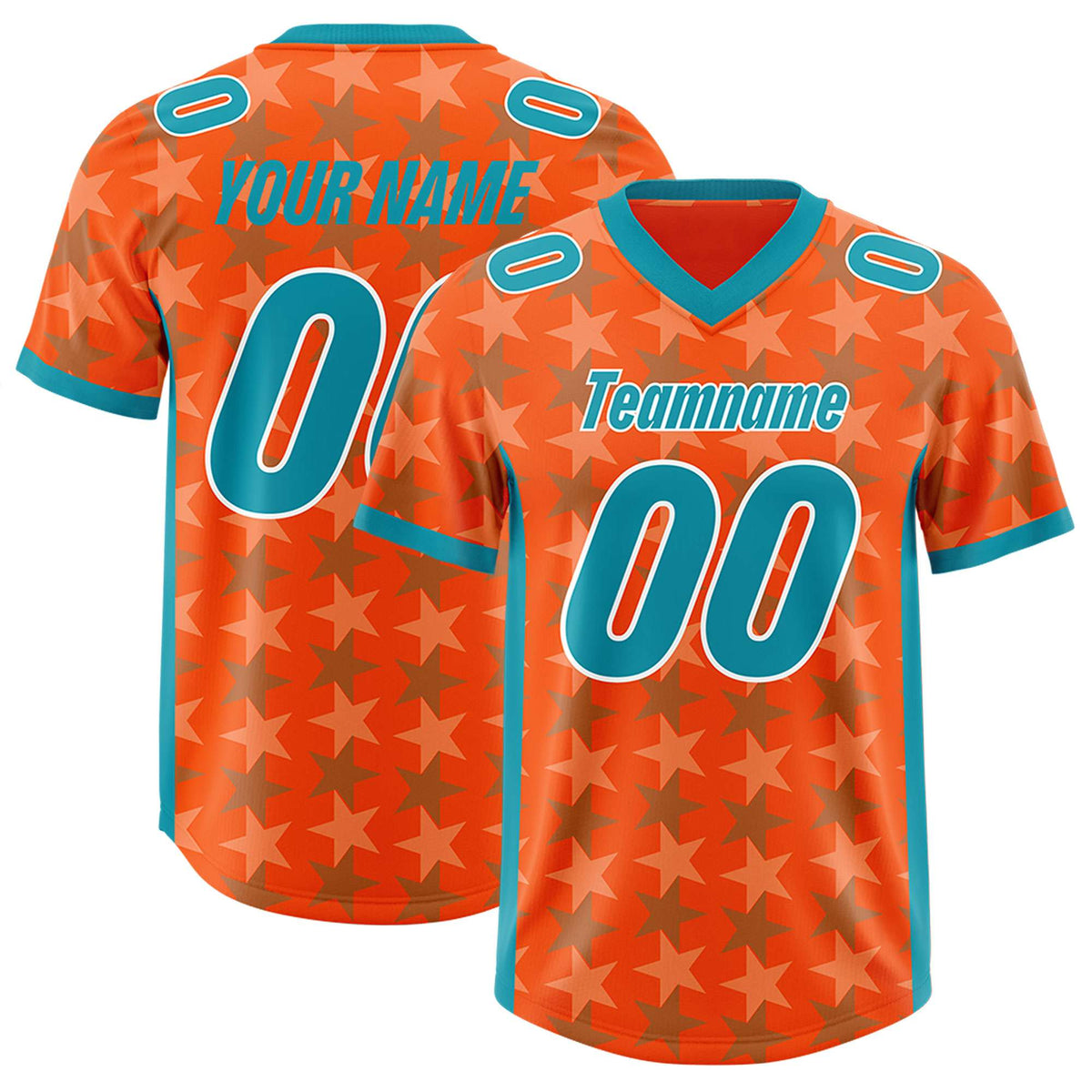 Custom Orange Aqua Personalized All Star Graffiti Pattern Authentic American Football Jersey