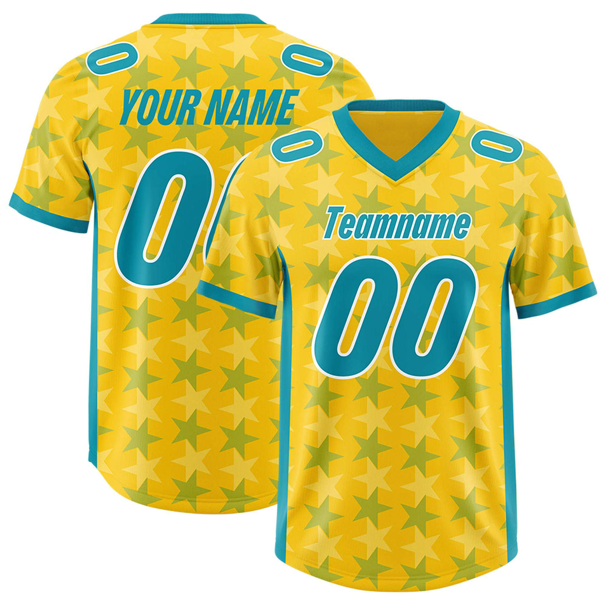 Custom Gold Aqua Personalized All Star Graffiti Pattern Authentic American Football Jersey
