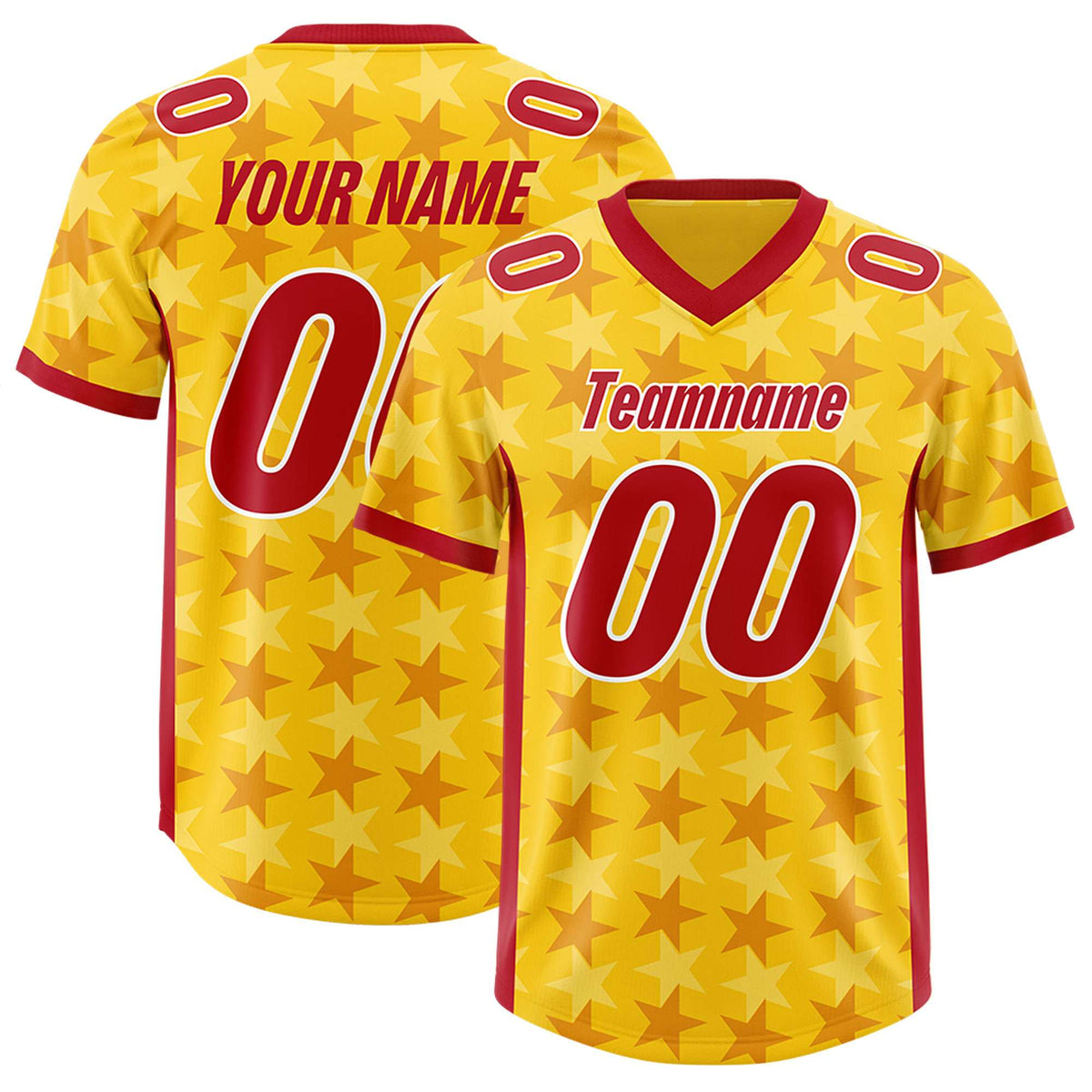 Custom Gold Red Personalized All Star Graffiti Pattern Authentic American Football Jersey