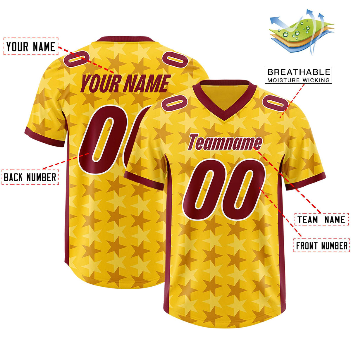Custom Gold Crimson Personalized All Star Graffiti Pattern Authentic American Football Jersey
