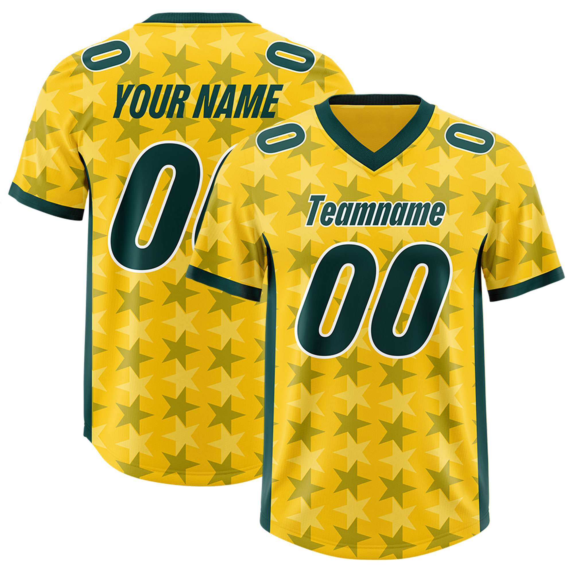 Custom Gold Green Personalized All Star Graffiti Pattern Authentic American Football Jersey