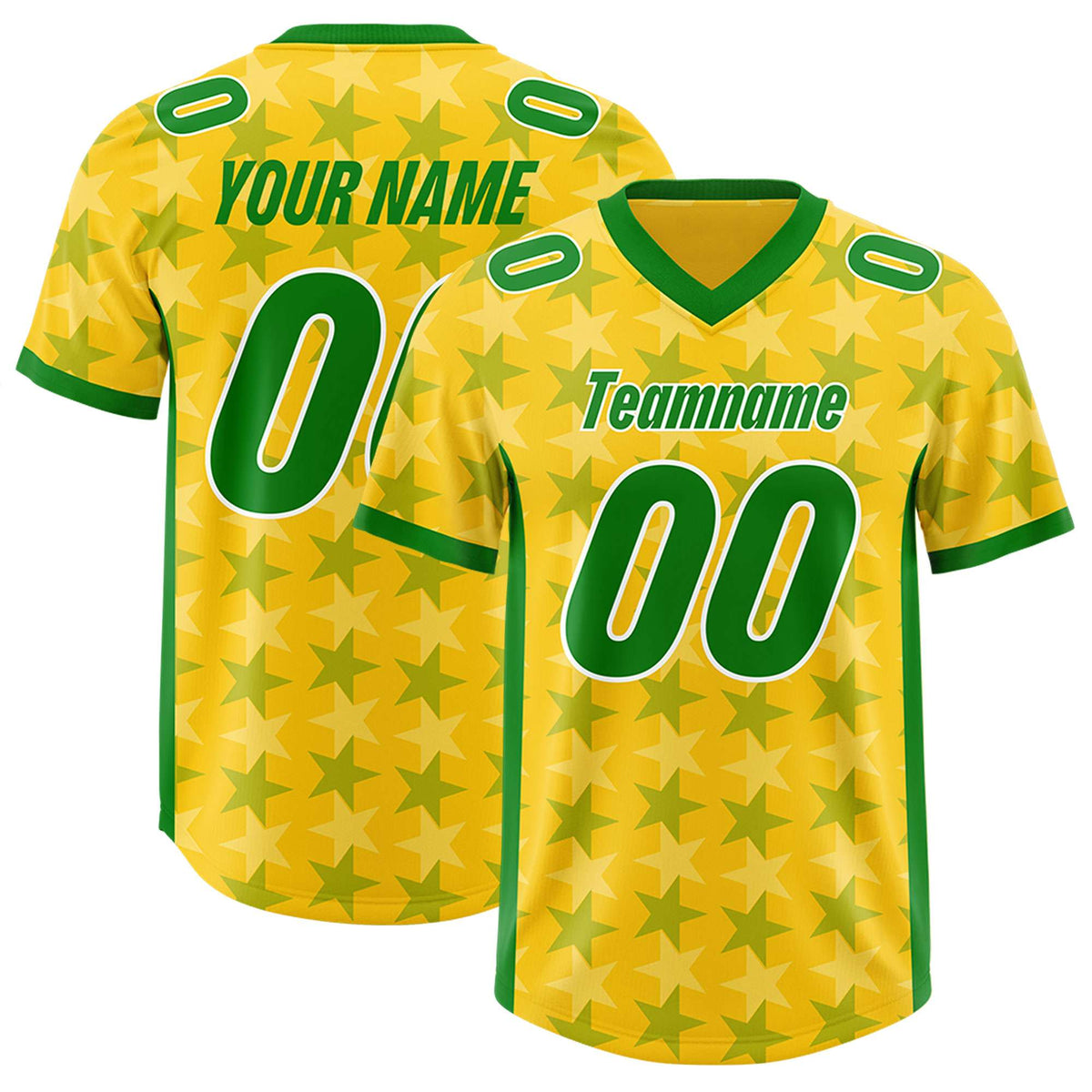 Custom Gold Kelly Green Personalized All Star Graffiti Pattern Authentic American Football Jersey