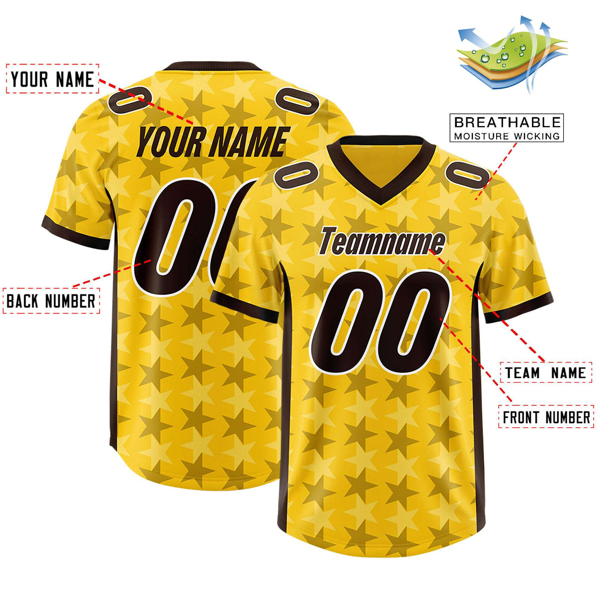 Custom Gold Black Personalized All Star Graffiti Pattern Authentic American Football Jersey
