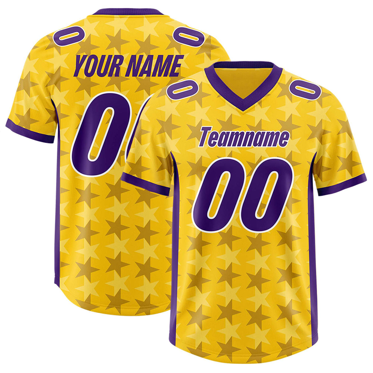 Custom Gold Purple Personalized All Star Graffiti Pattern Authentic American Football Jersey