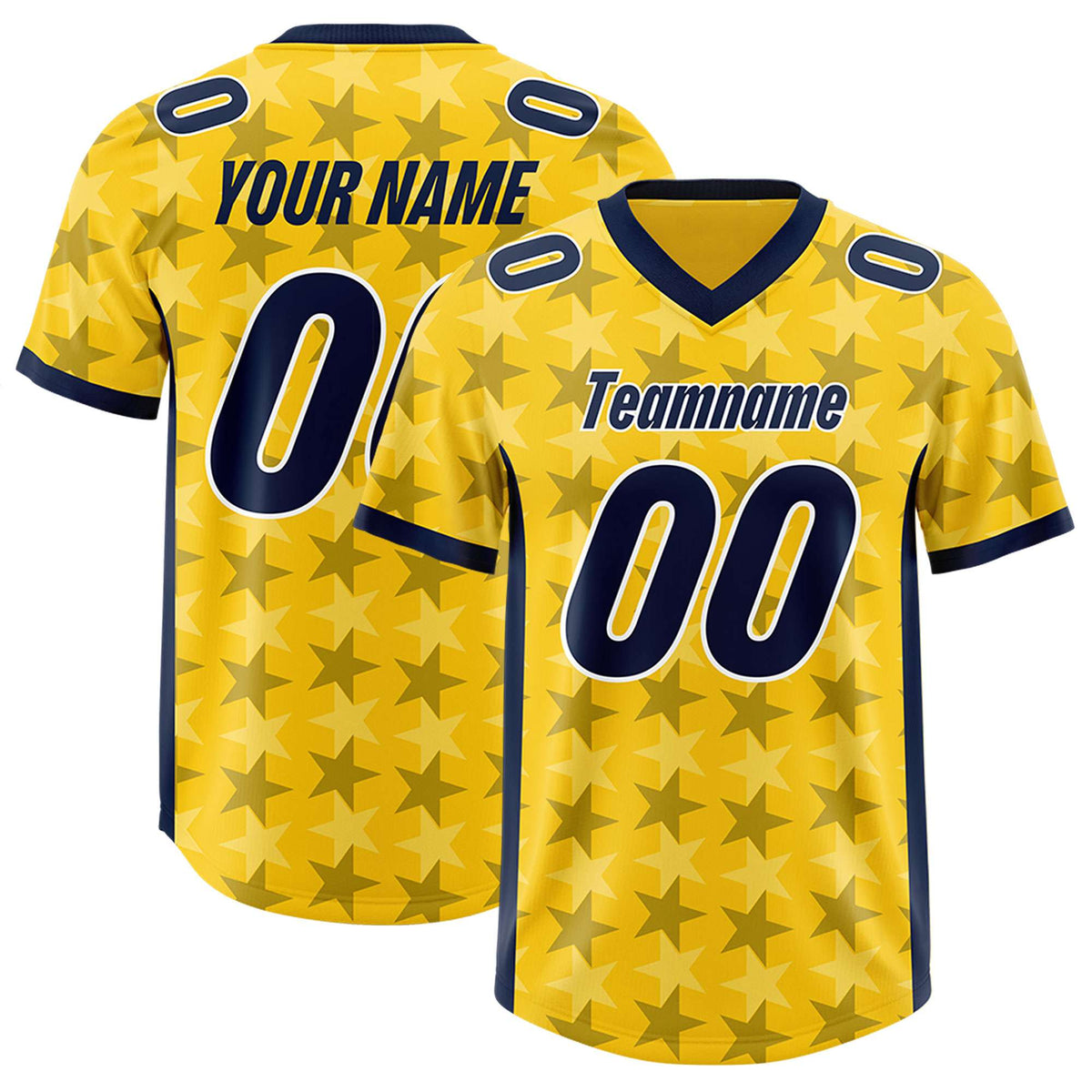 Custom Gold Navy Personalized All Star Graffiti Pattern Authentic American Football Jersey