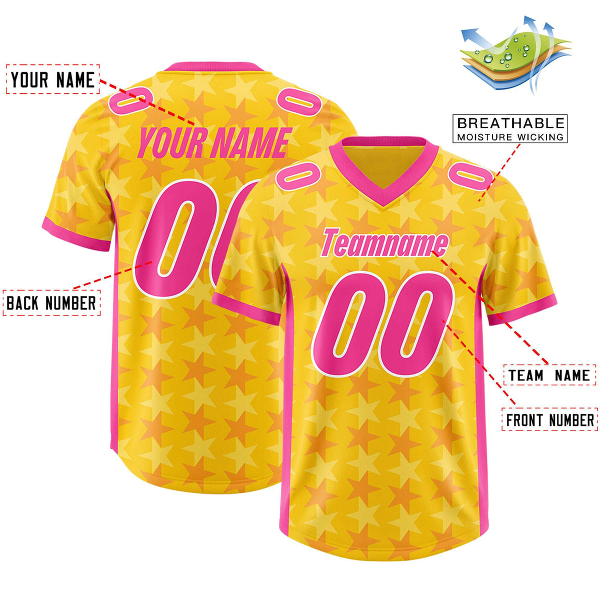 Custom Gold Pink Personalized All Star Graffiti Pattern Authentic American Football Jersey