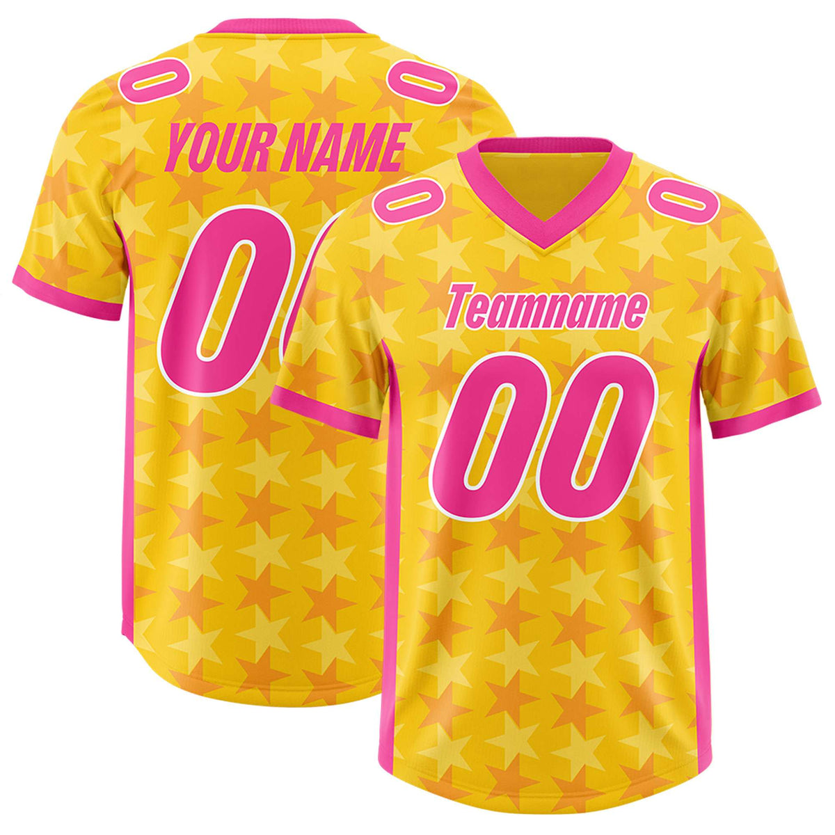 Custom Gold Pink Personalized All Star Graffiti Pattern Authentic American Football Jersey