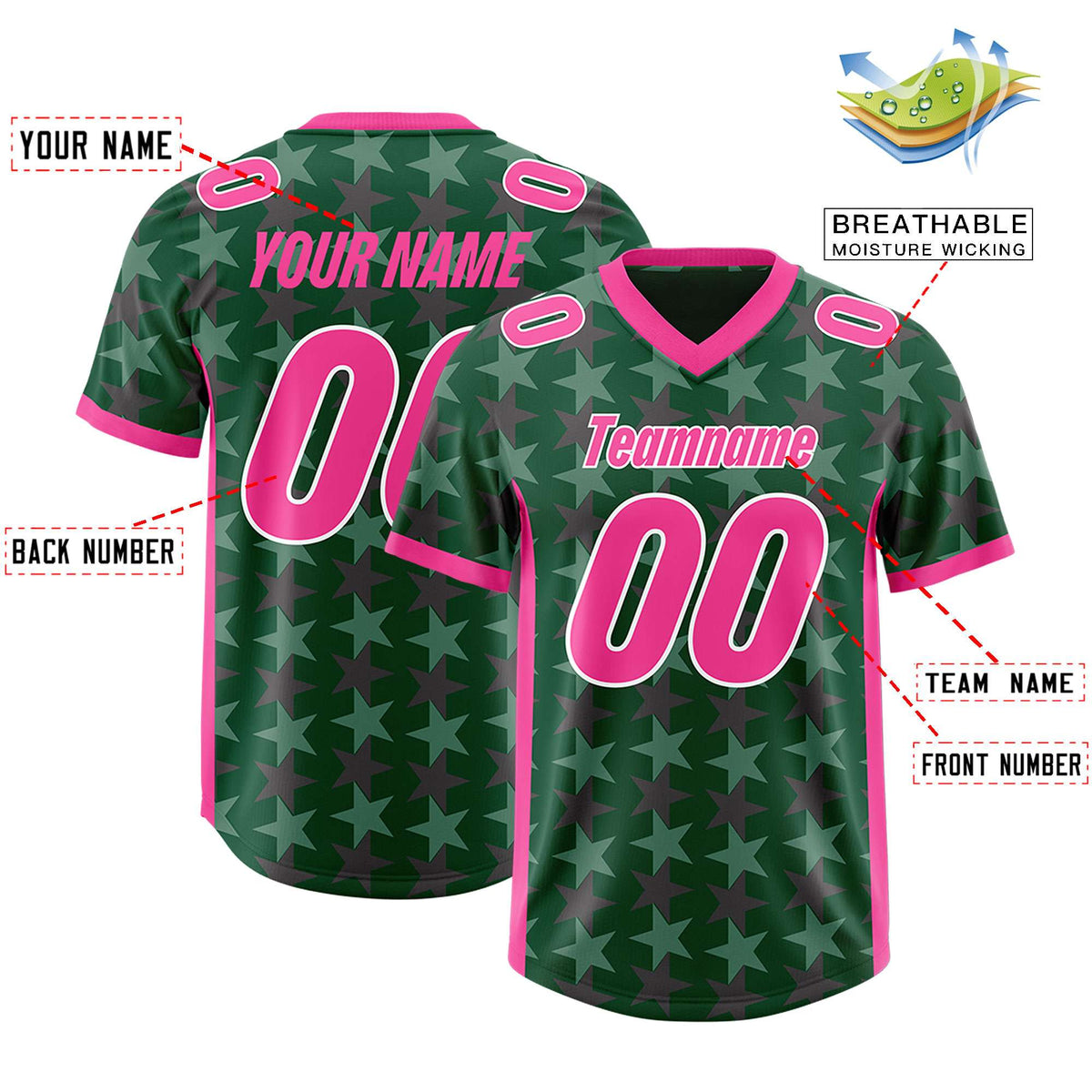 Custom Green Pink Personalized All Star Graffiti Pattern Authentic American Football Jersey