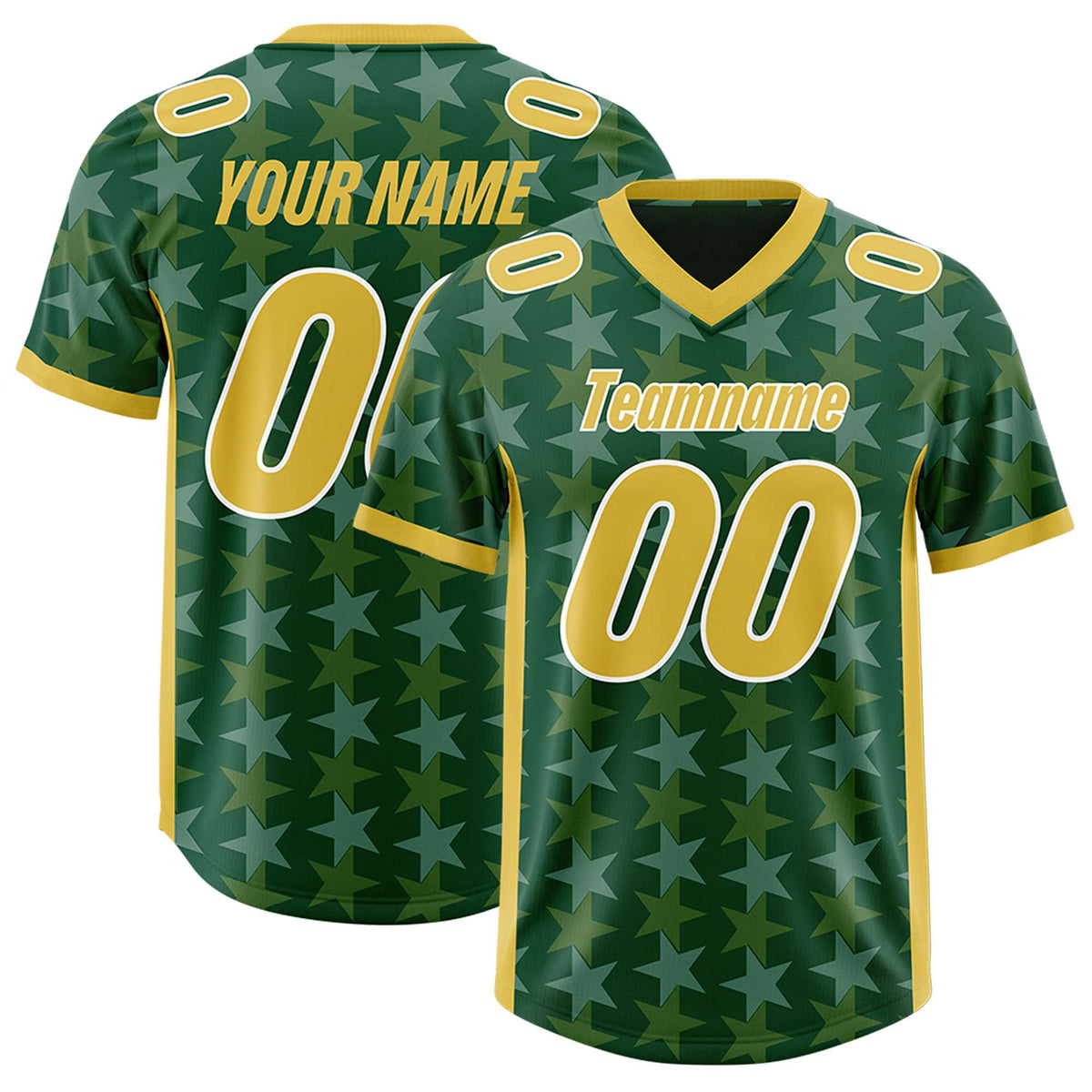 Custom Green Old Gold Personalized All Star Graffiti Pattern Authentic American Football Jersey