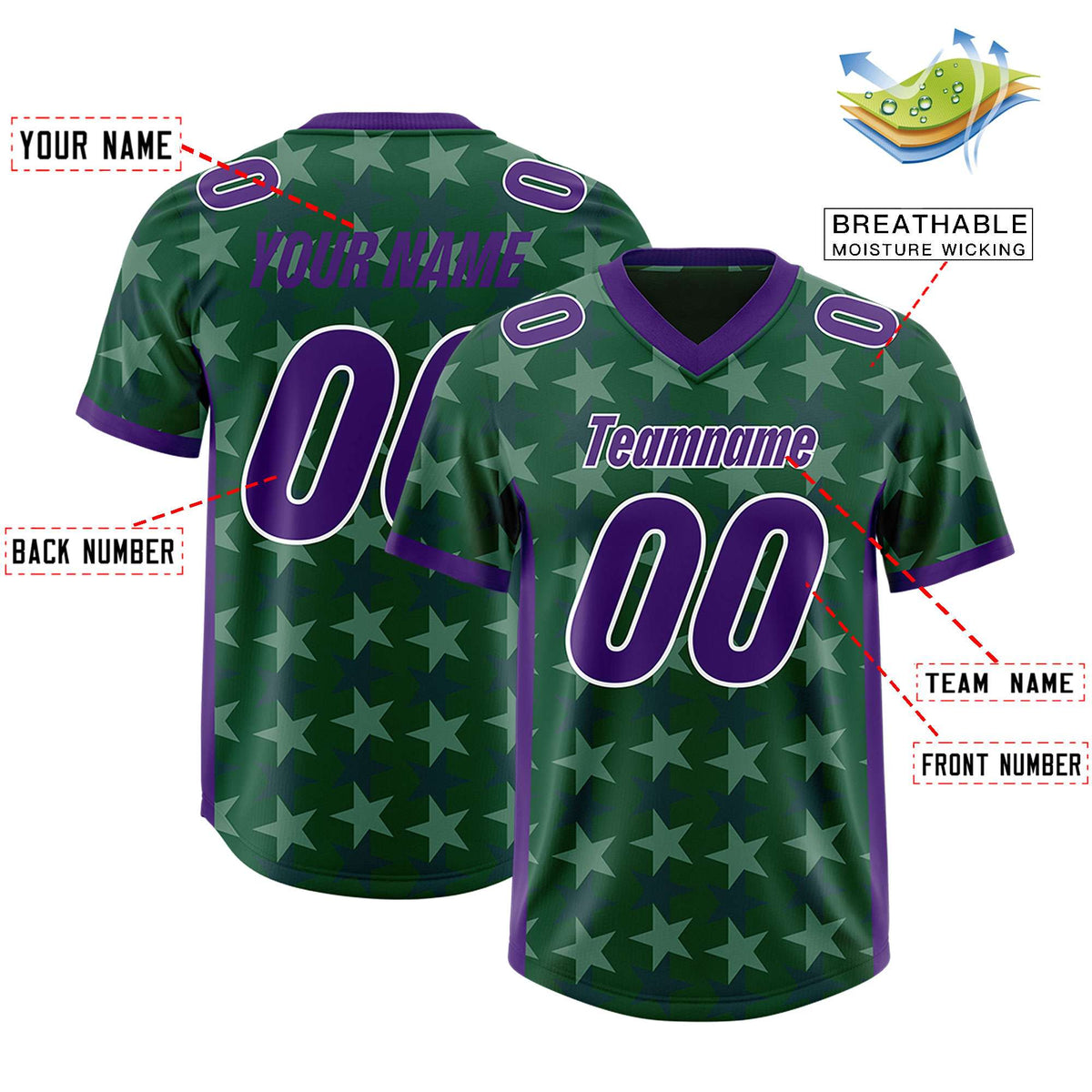 Custom Green Purple Personalized All Star Graffiti Pattern Authentic American Football Jersey