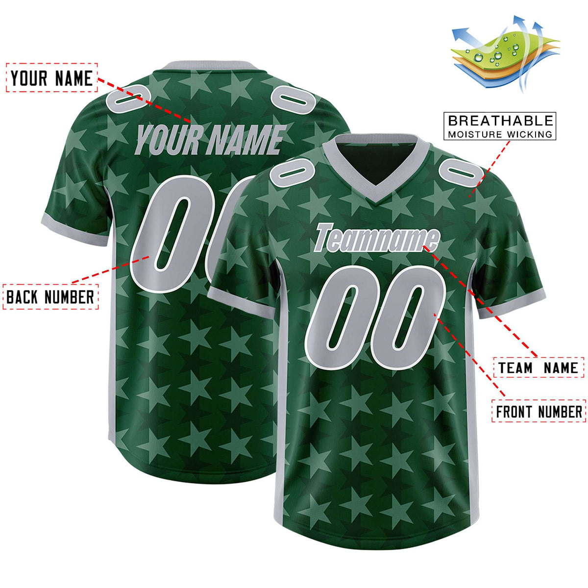 Custom Green Grey Personalized All Star Graffiti Pattern Authentic American Football Jersey