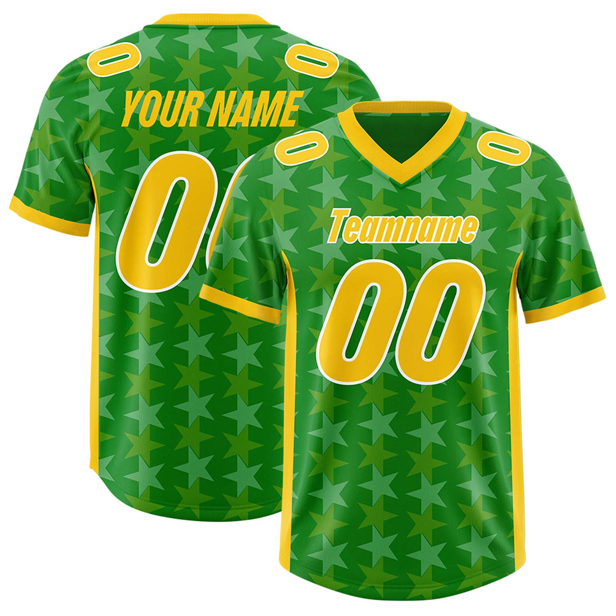 Custom Kelly Green Gold Personalized All Star Graffiti Pattern Authentic American Football Jersey