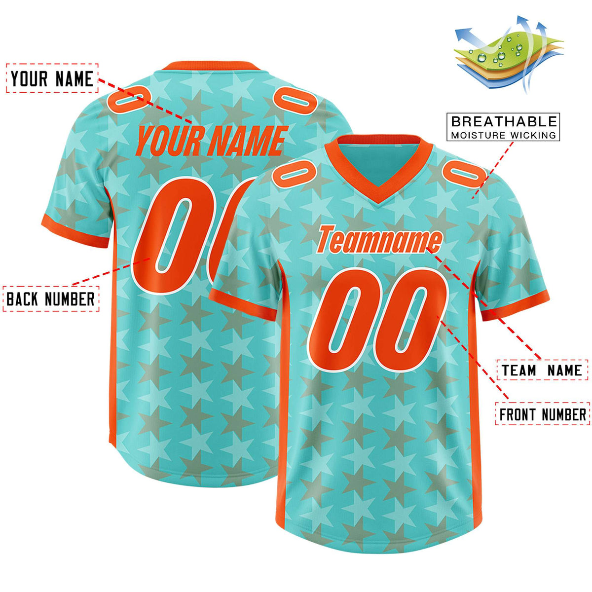 Custom Bright Green Orange Personalized All Star Graffiti Pattern Authentic American Football Jersey