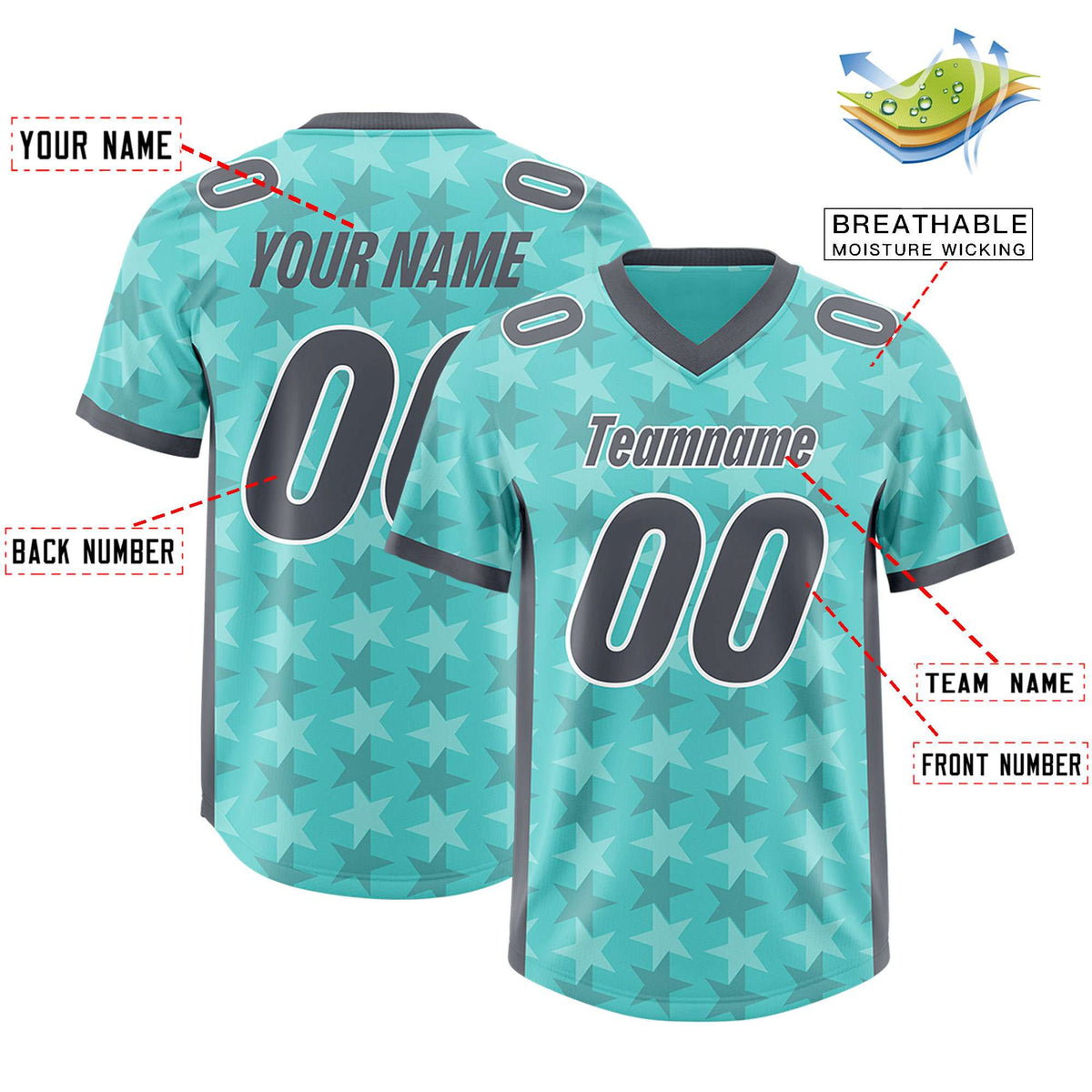 Custom Bright Green Dark Gray Personalized All Star Graffiti Pattern Authentic American Football Jersey