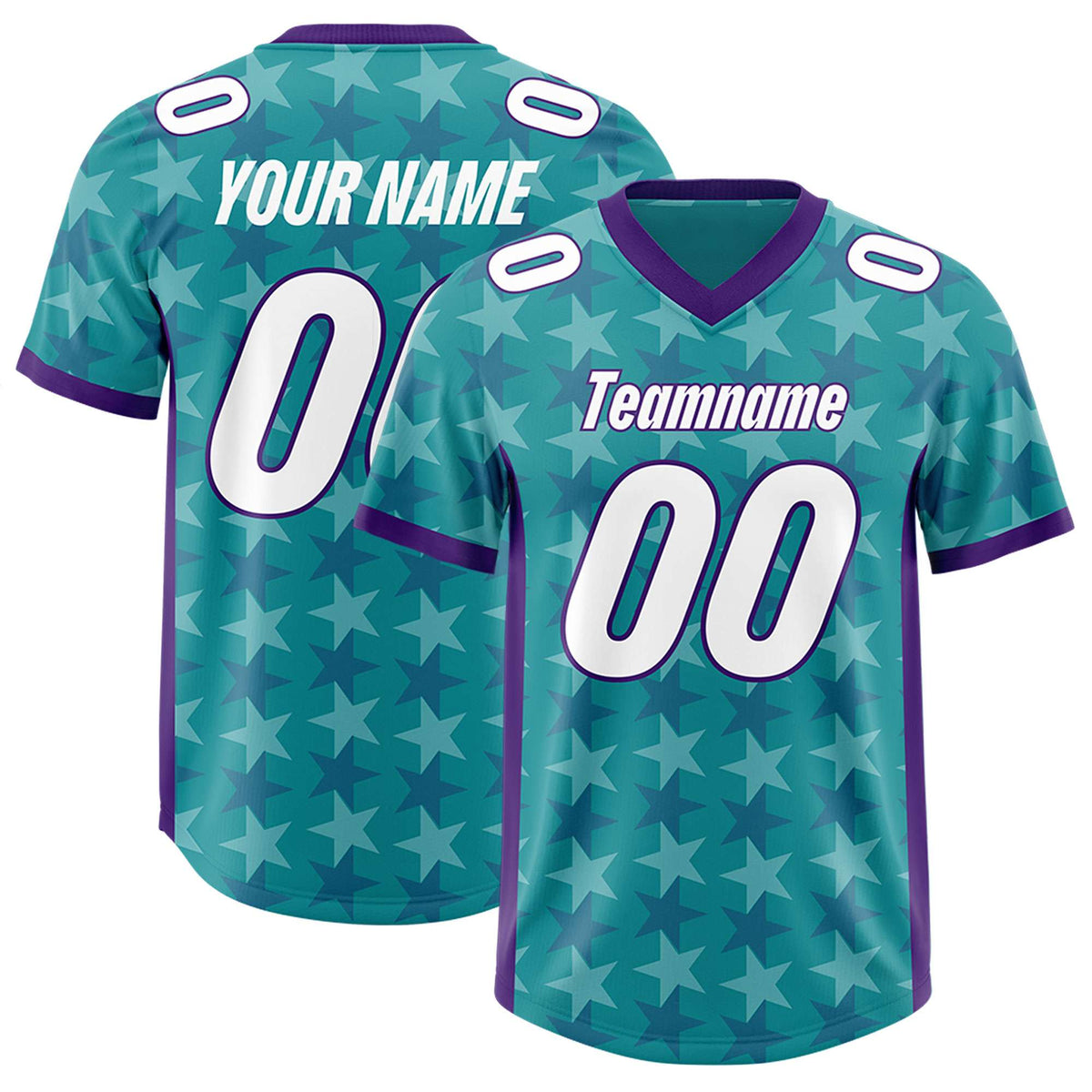 Custom Aqua Purple Personalized All Star Graffiti Pattern Authentic American Football Jersey
