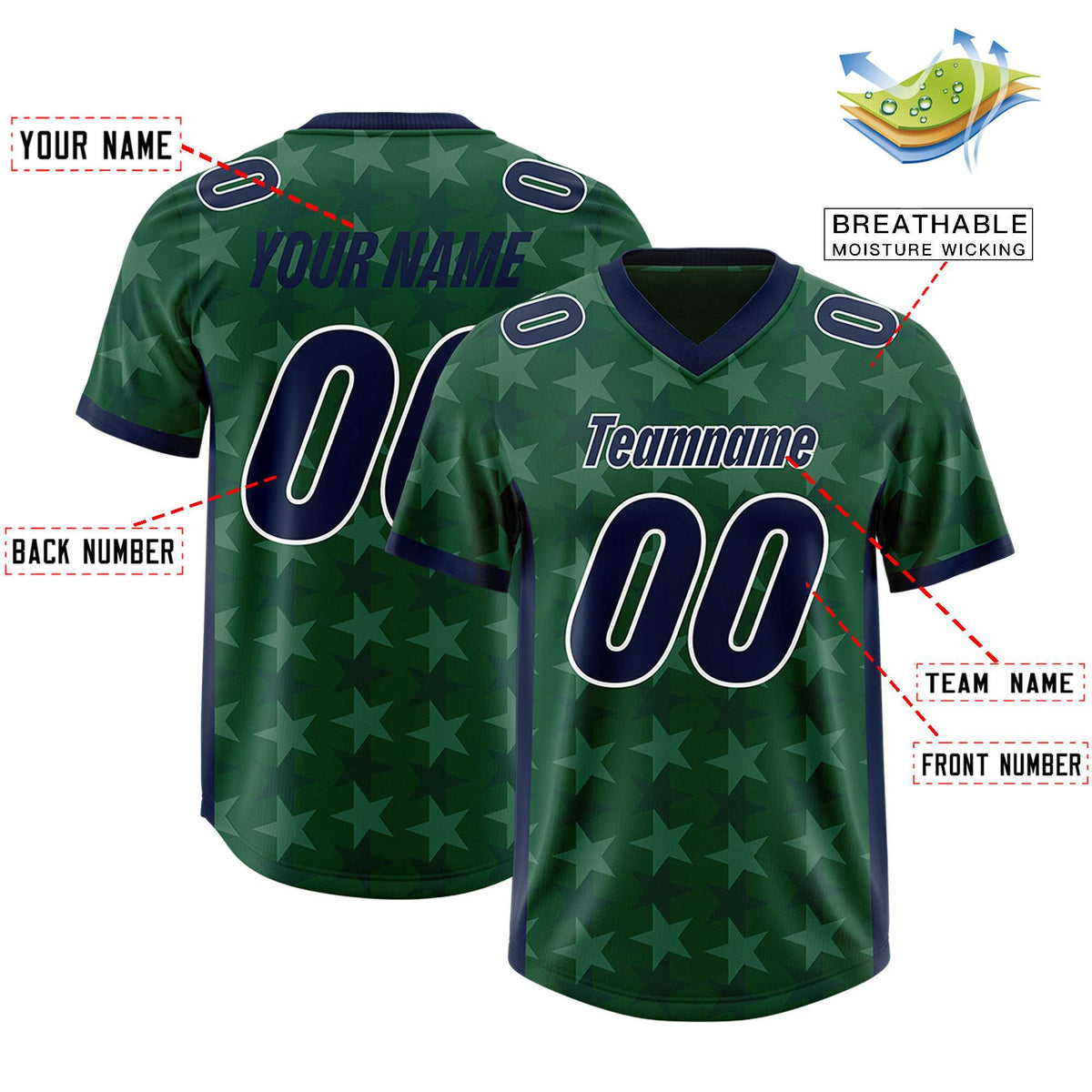 Custom Green Navy Personalized All Star Graffiti Pattern Authentic American Football Jersey