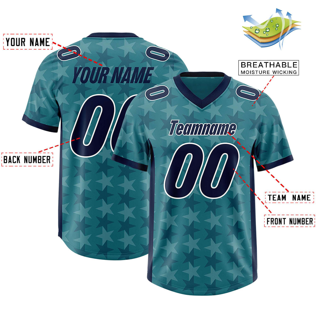 Custom Aqua Navy Personalized All Star Graffiti Pattern Authentic American Football Jersey
