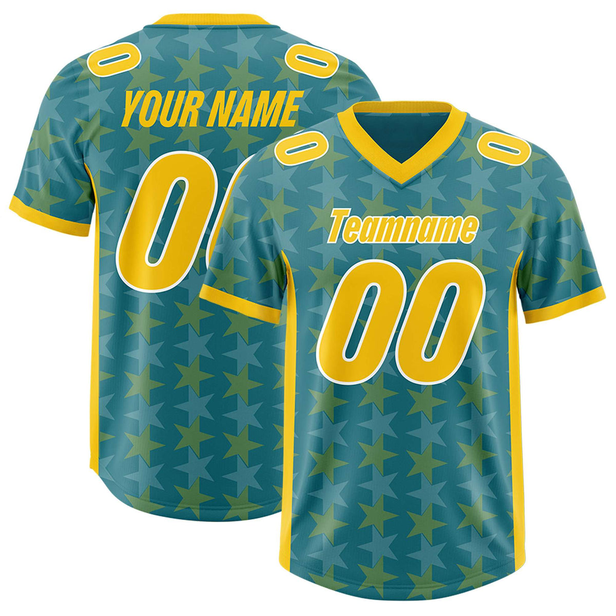 Custom Aqua Gold Personalized All Star Graffiti Pattern Authentic American Football Jersey