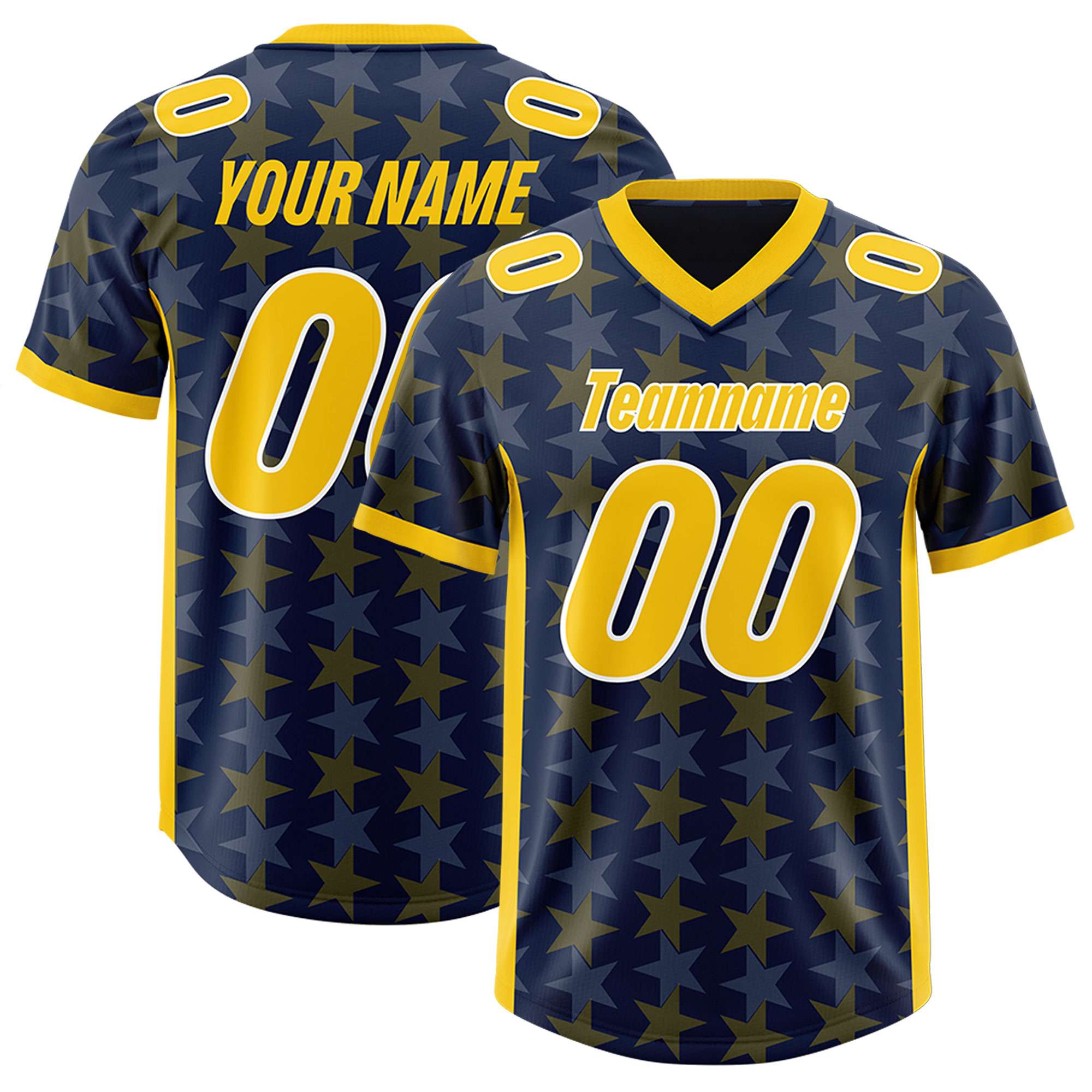 Custom Navy Gold Personalized All Star Graffiti Pattern Authentic American Football Jersey
