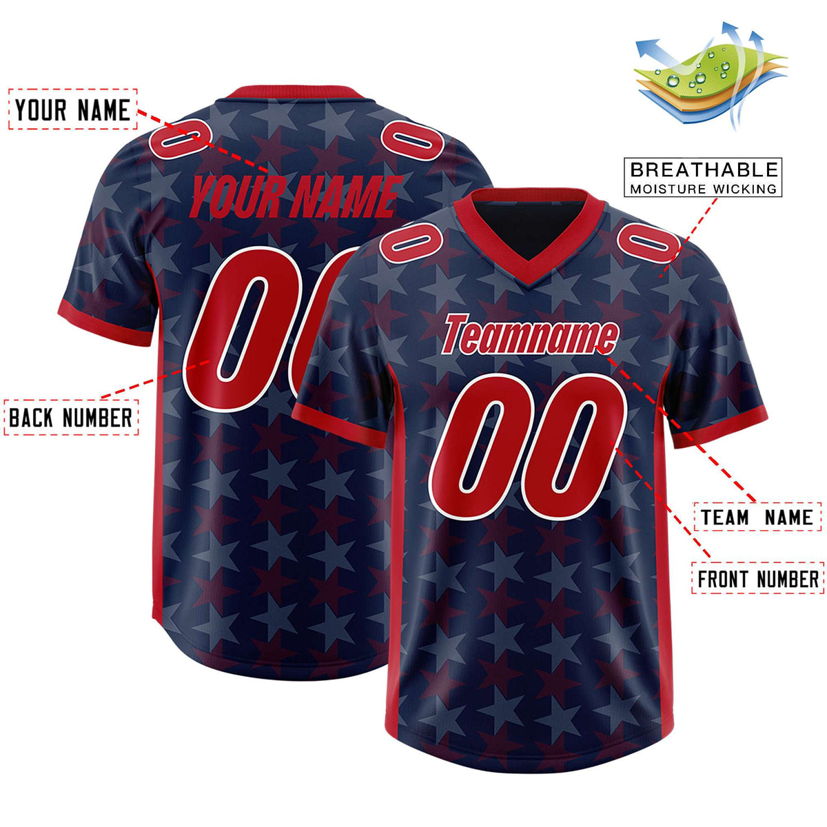 Custom Navy Red Personalized All Star Graffiti Pattern Authentic American Football Jersey
