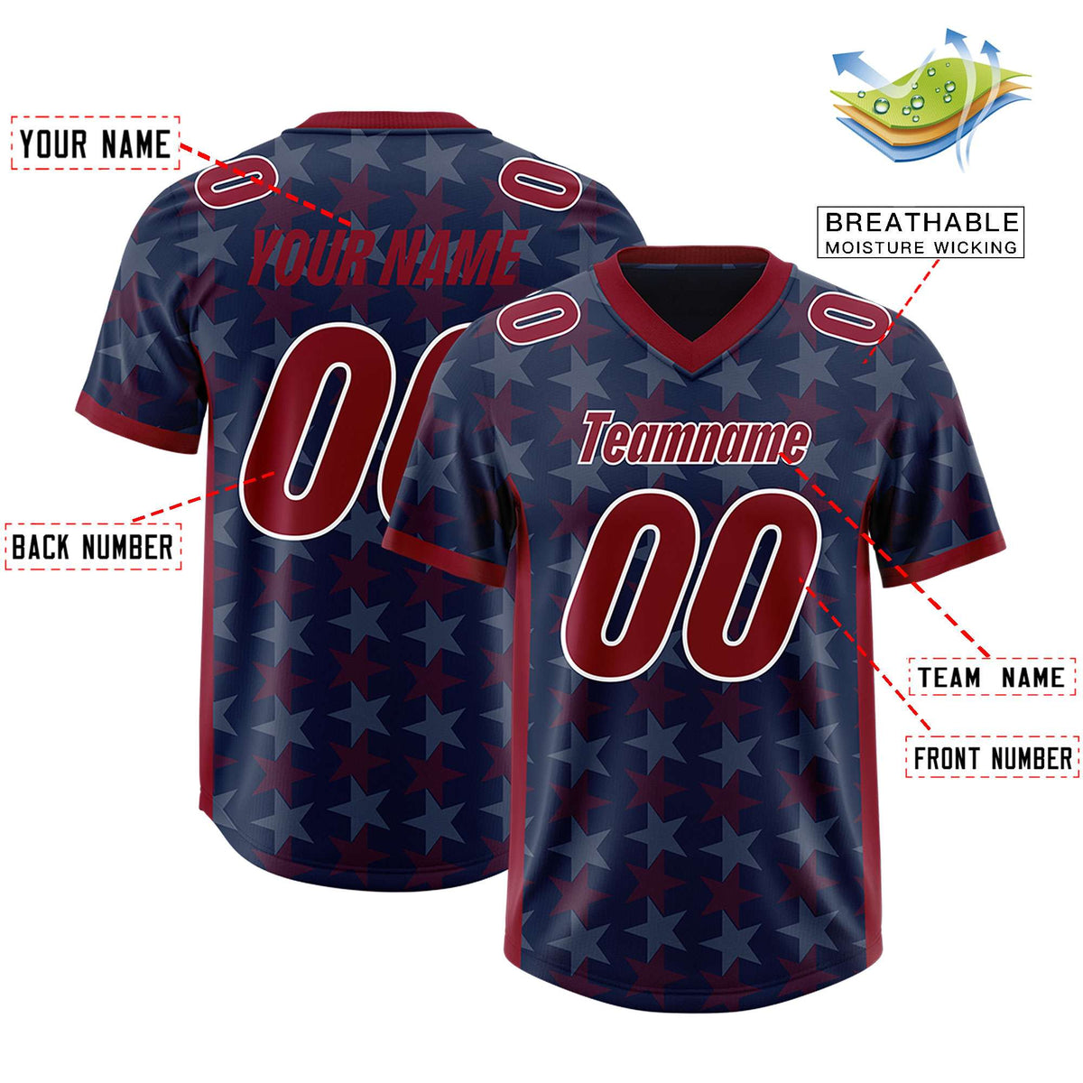 Custom Navy Crimson Personalized All Star Graffiti Pattern Authentic American Football Jersey