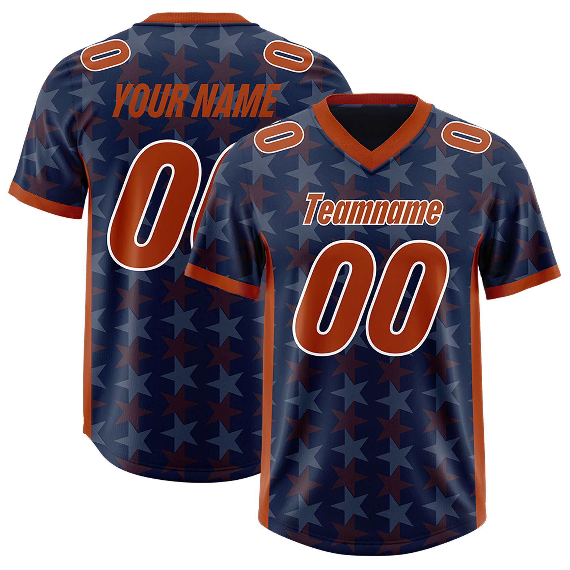Custom Navy Texas Orange Personalized All Star Graffiti Pattern Authentic American Football Jersey