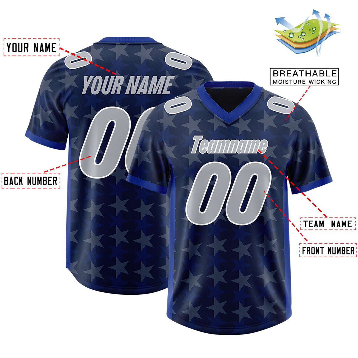Custom Navy Royal Personalized All Star Graffiti Pattern Authentic American Football Jersey