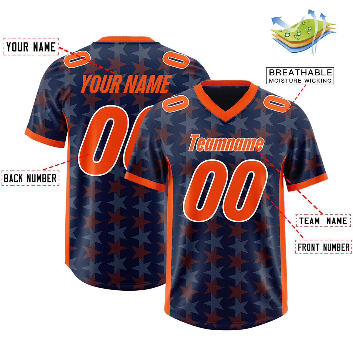Custom Navy Orange Personalized All Star Graffiti Pattern Authentic American Football Jersey