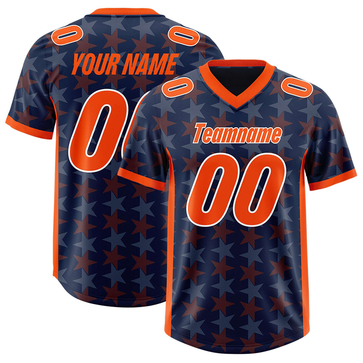 Custom Navy Orange Personalized All Star Graffiti Pattern Authentic American Football Jersey