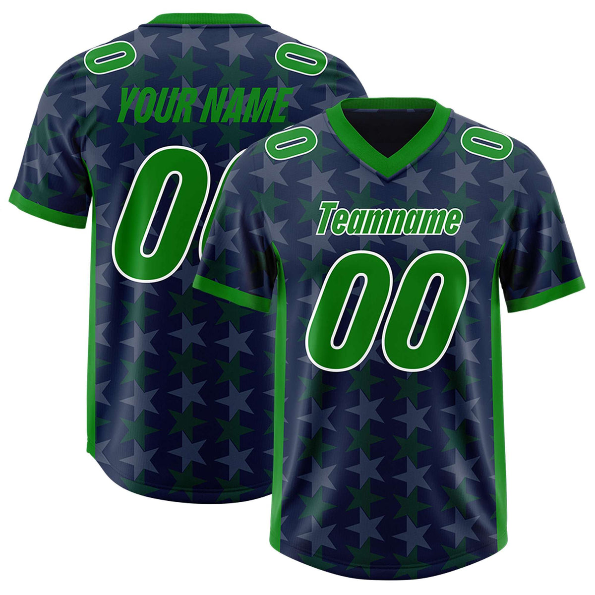 Custom Navy Kelly Green Personalized All Star Graffiti Pattern Authentic American Football Jersey