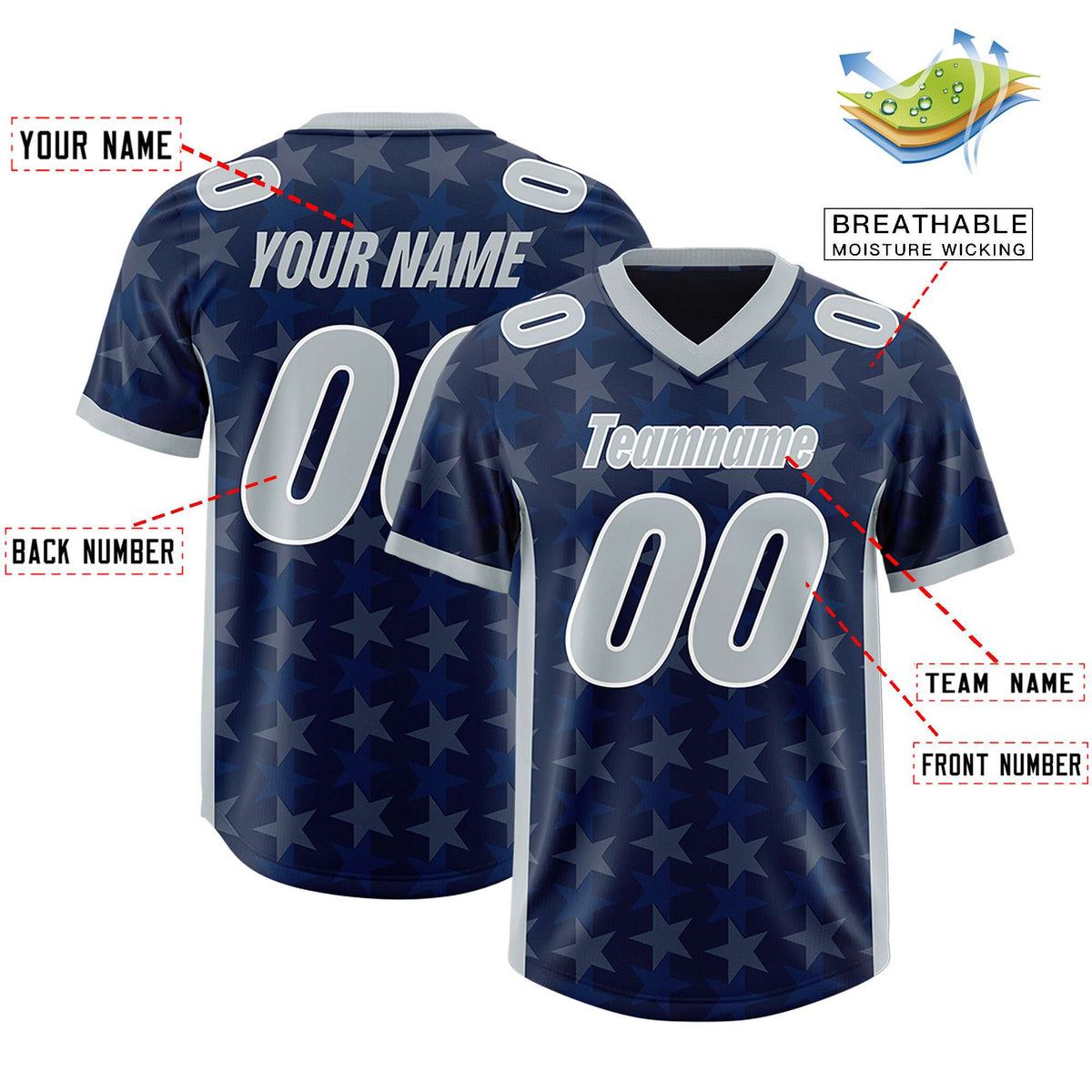 Custom Navy Grey Personalized All Star Graffiti Pattern Authentic American Football Jersey