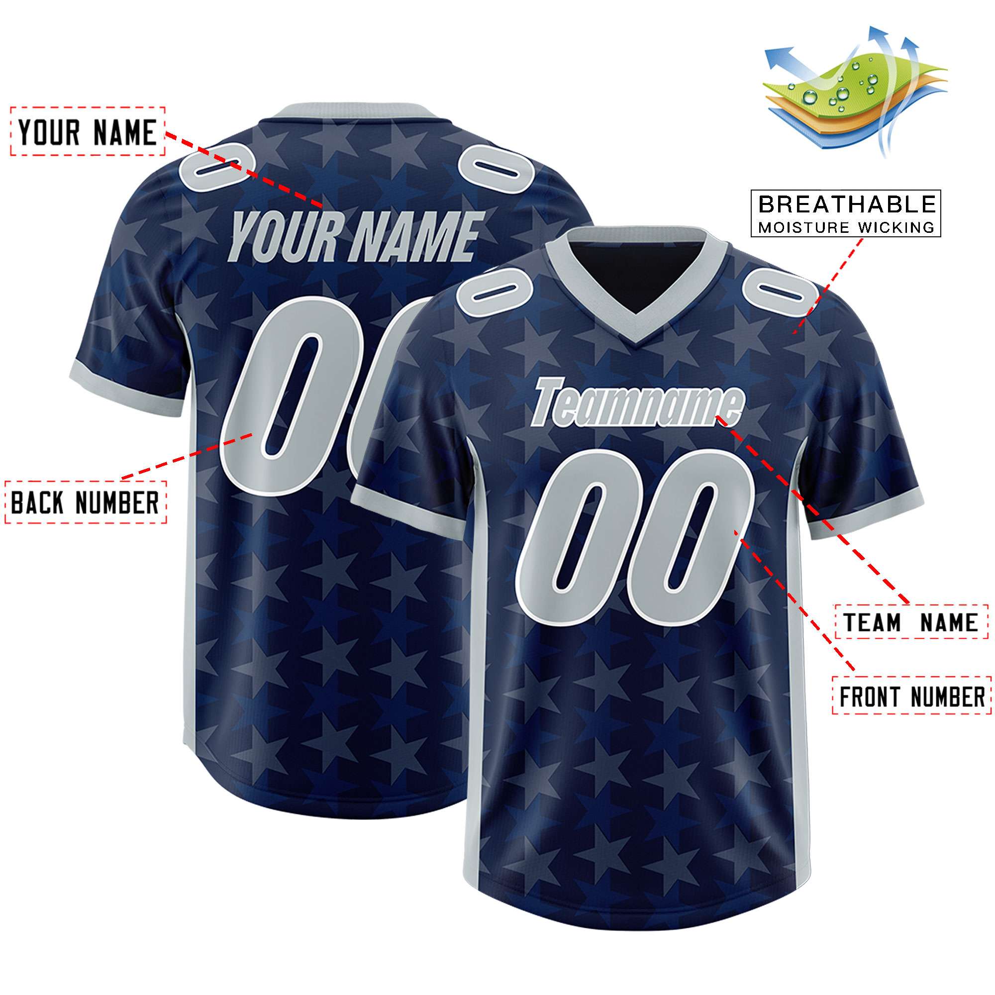 Custom Navy Grey Personalized All Star Graffiti Pattern Authentic American Football Jersey