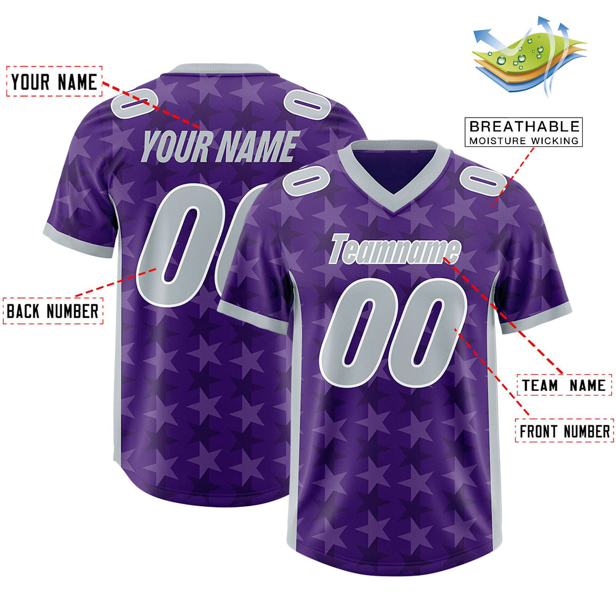 Custom Purple Grey Personalized All Star Graffiti Pattern Authentic American Football Jersey