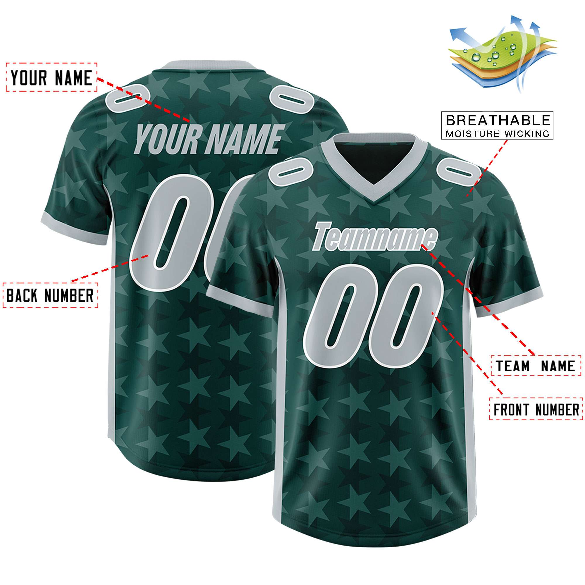 Custom Midnight Green Grey Personalized All Star Graffiti Pattern Authentic American Football Jersey