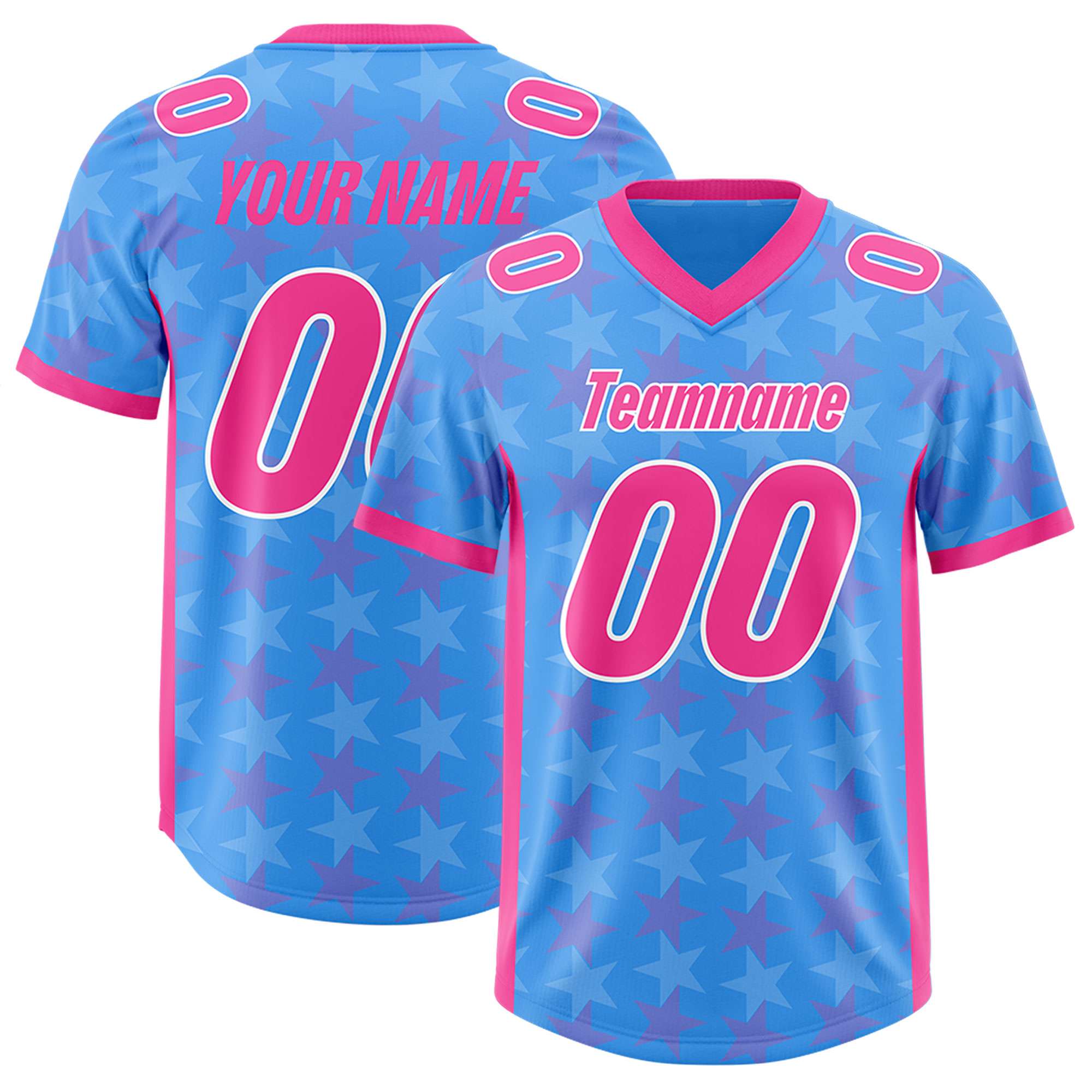 Custom Light Blue Pink Personalized All Star Graffiti Pattern Authentic American Football Jersey