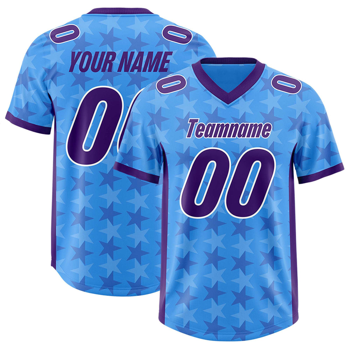Custom Light Blue Purple Personalized All Star Graffiti Pattern Authentic American Football Jersey