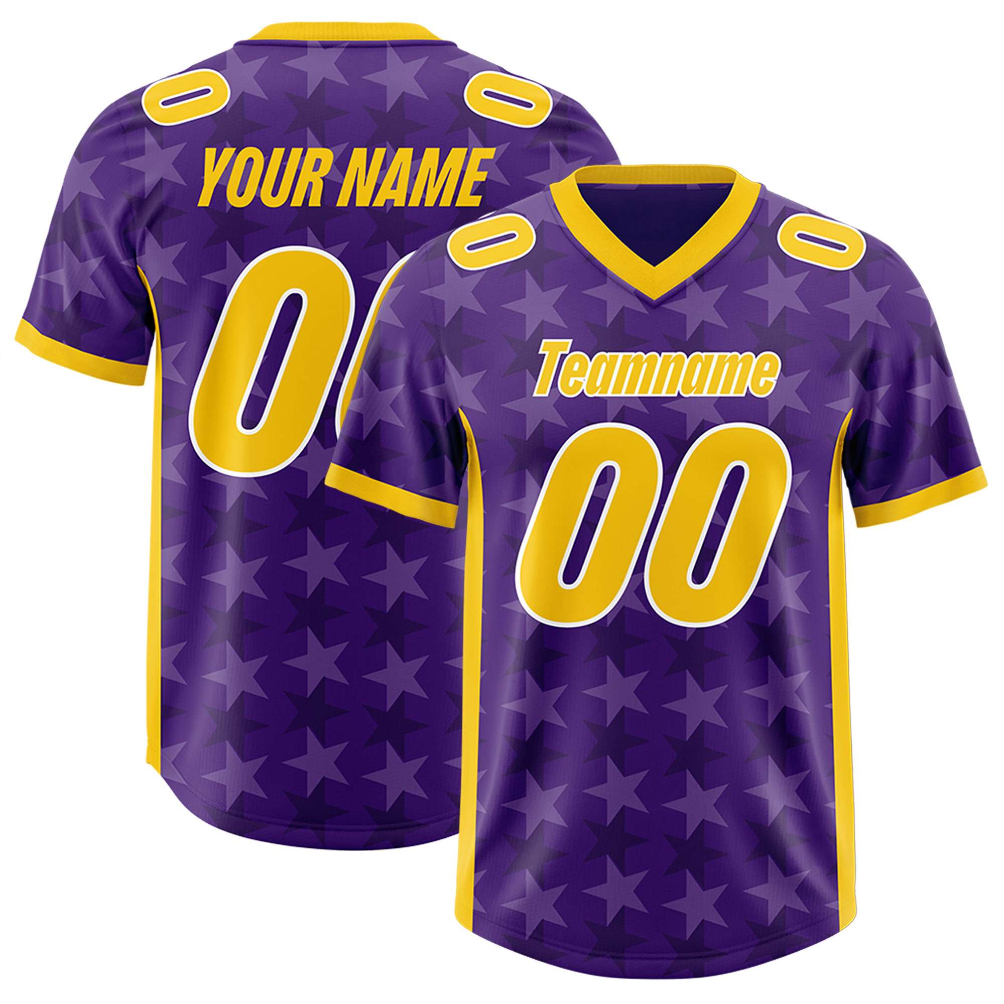 Custom Purple Gold Personalized All Star Graffiti Pattern Authentic American Football Jersey