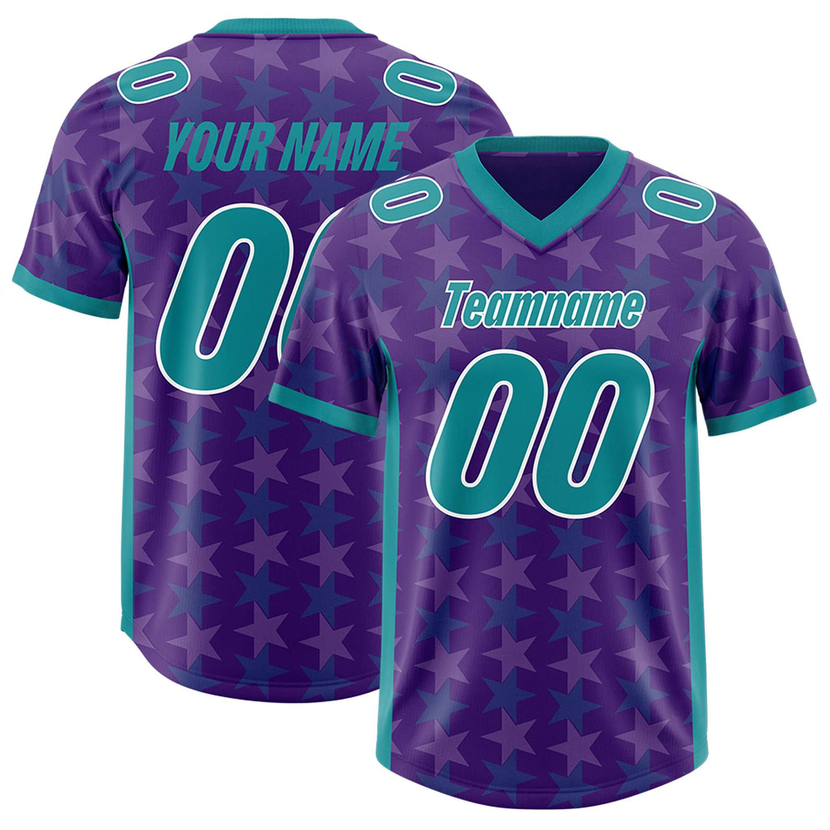 Custom Purple Aqua Personalized All Star Graffiti Pattern Authentic American Football Jersey