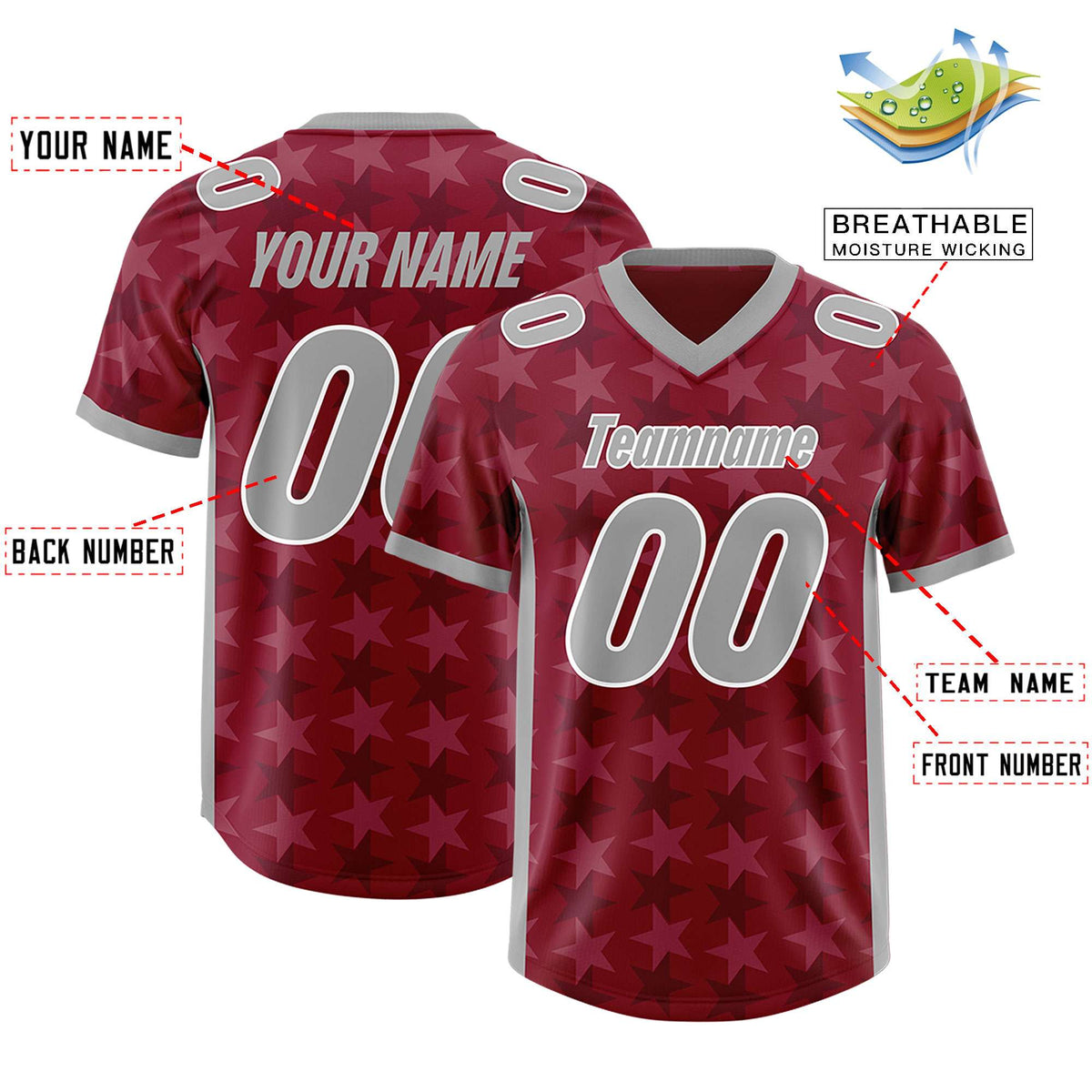 Custom Crimson Grey Personalized All Star Graffiti Pattern Authentic American Football Jersey