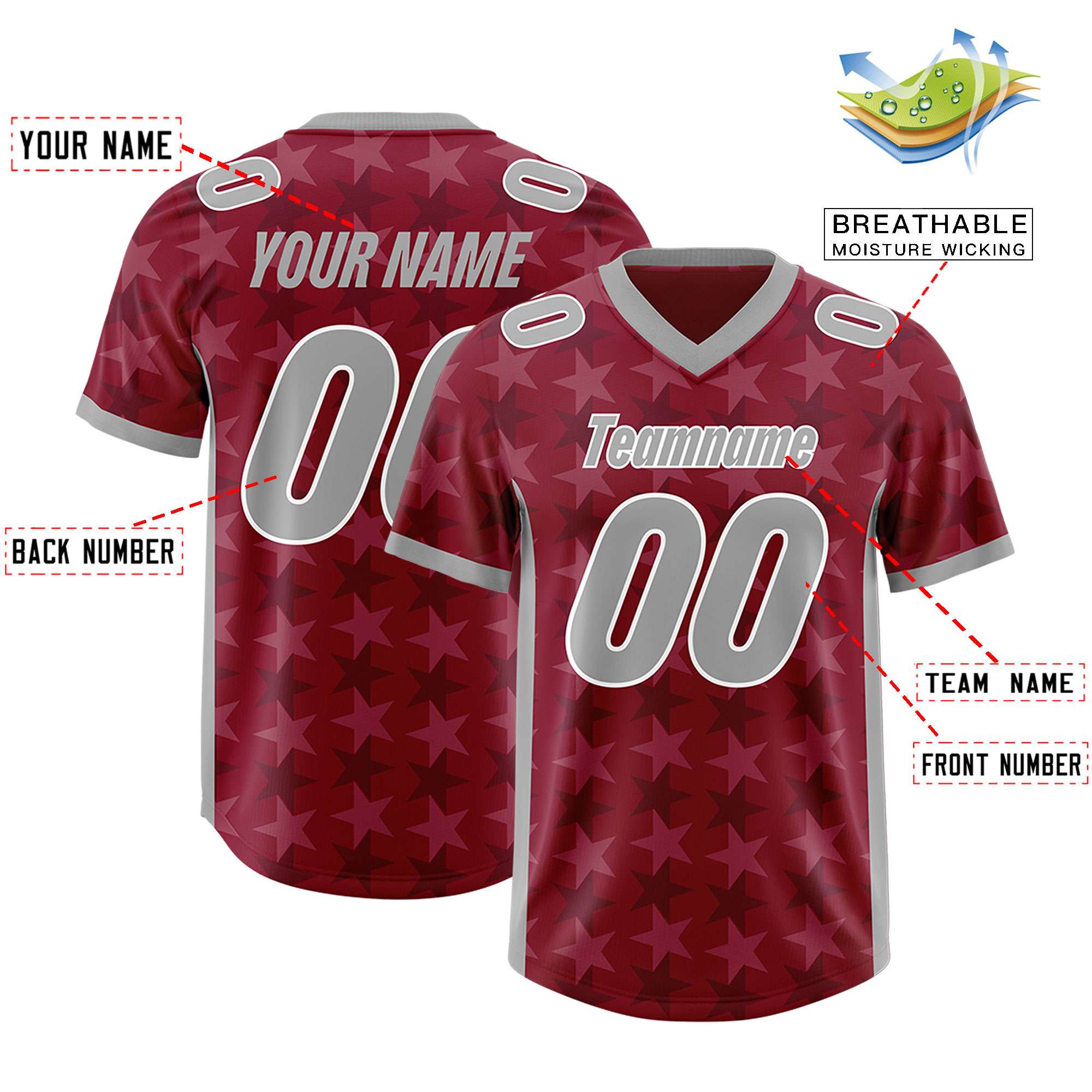 Custom Crimson Grey Personalized All Star Graffiti Pattern Authentic American Football Jersey