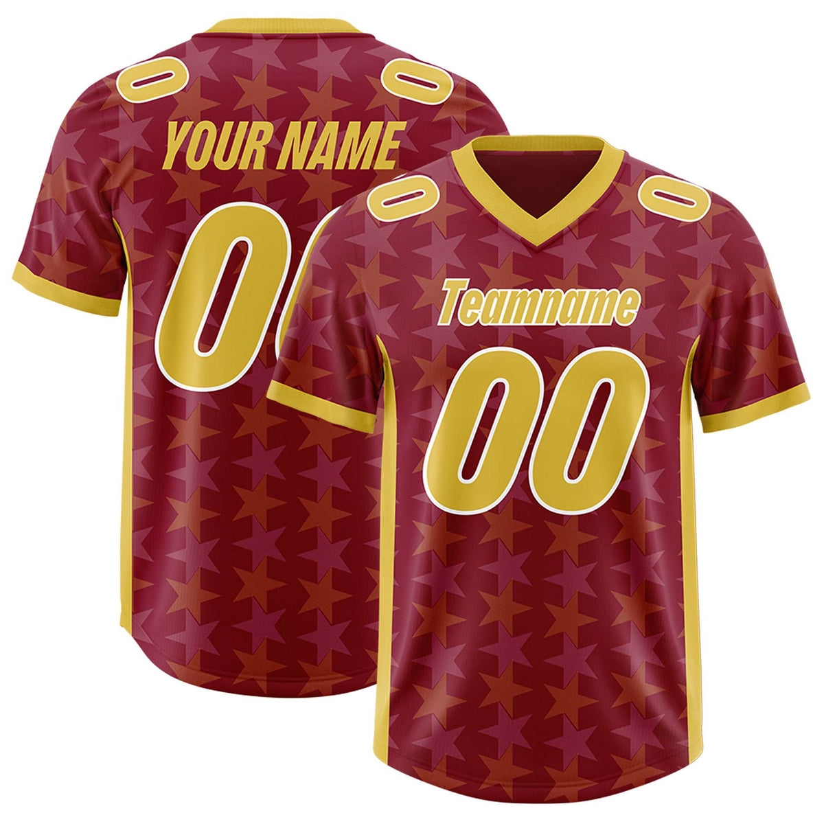 Custom Crimson Gold Personalized All Star Graffiti Pattern Authentic American Football Jersey